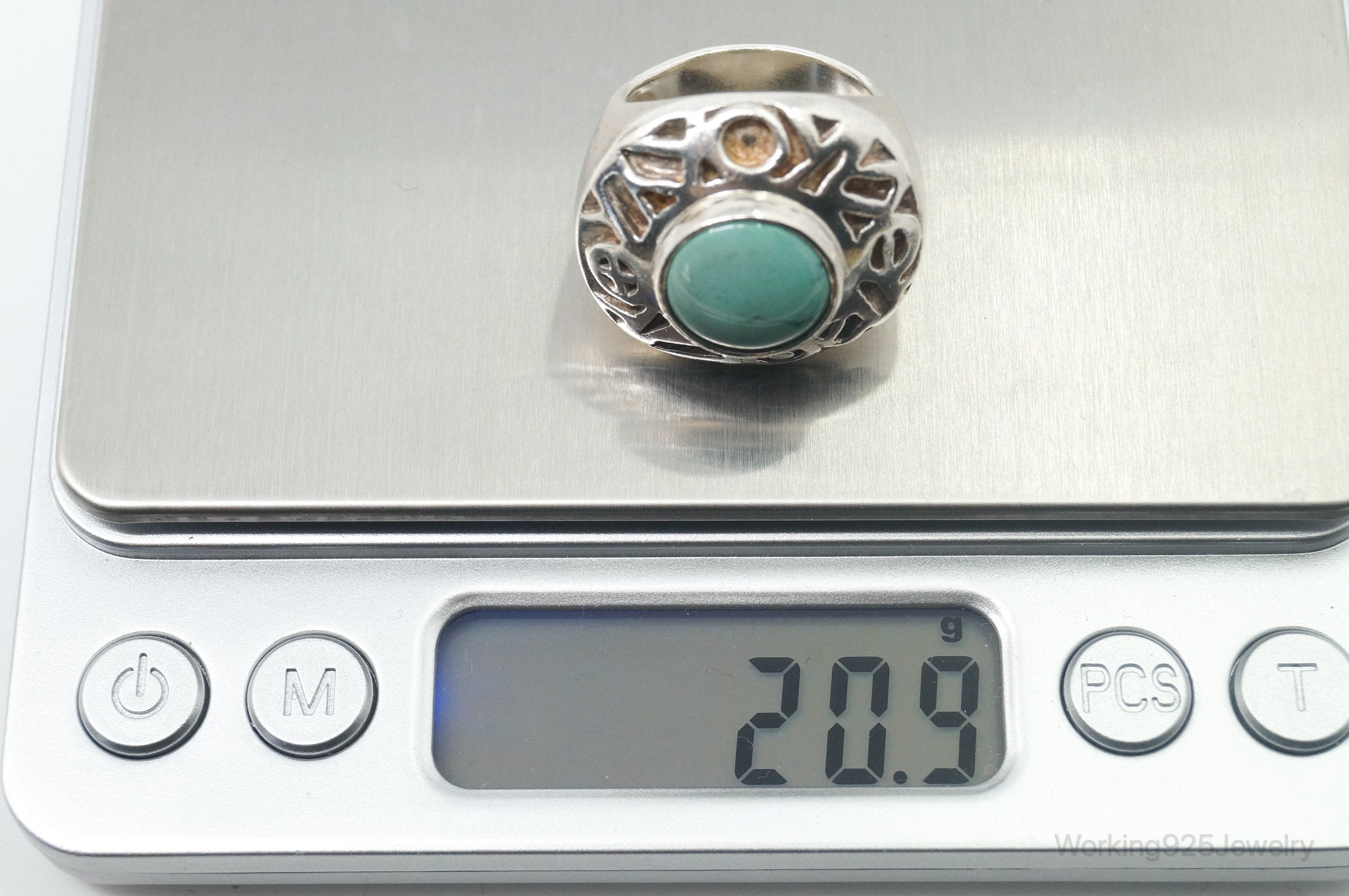 Vintage Turquoise Sterling Silver Statement Ring - Size 7.5