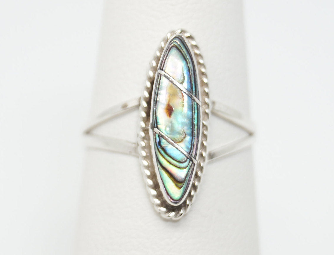 Vtg Mexico Artisan Paua Abalone Shell Southwestern Sterling Silver Ring - Sz 4.5