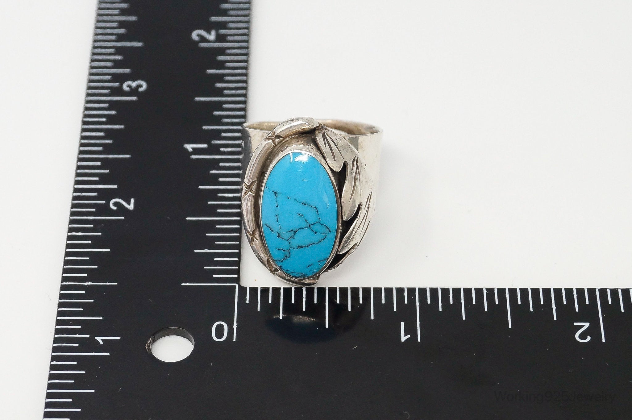 Vintage Mexico Blue Turquoise Sterling Silver Ring Size 8.5 Adjustable