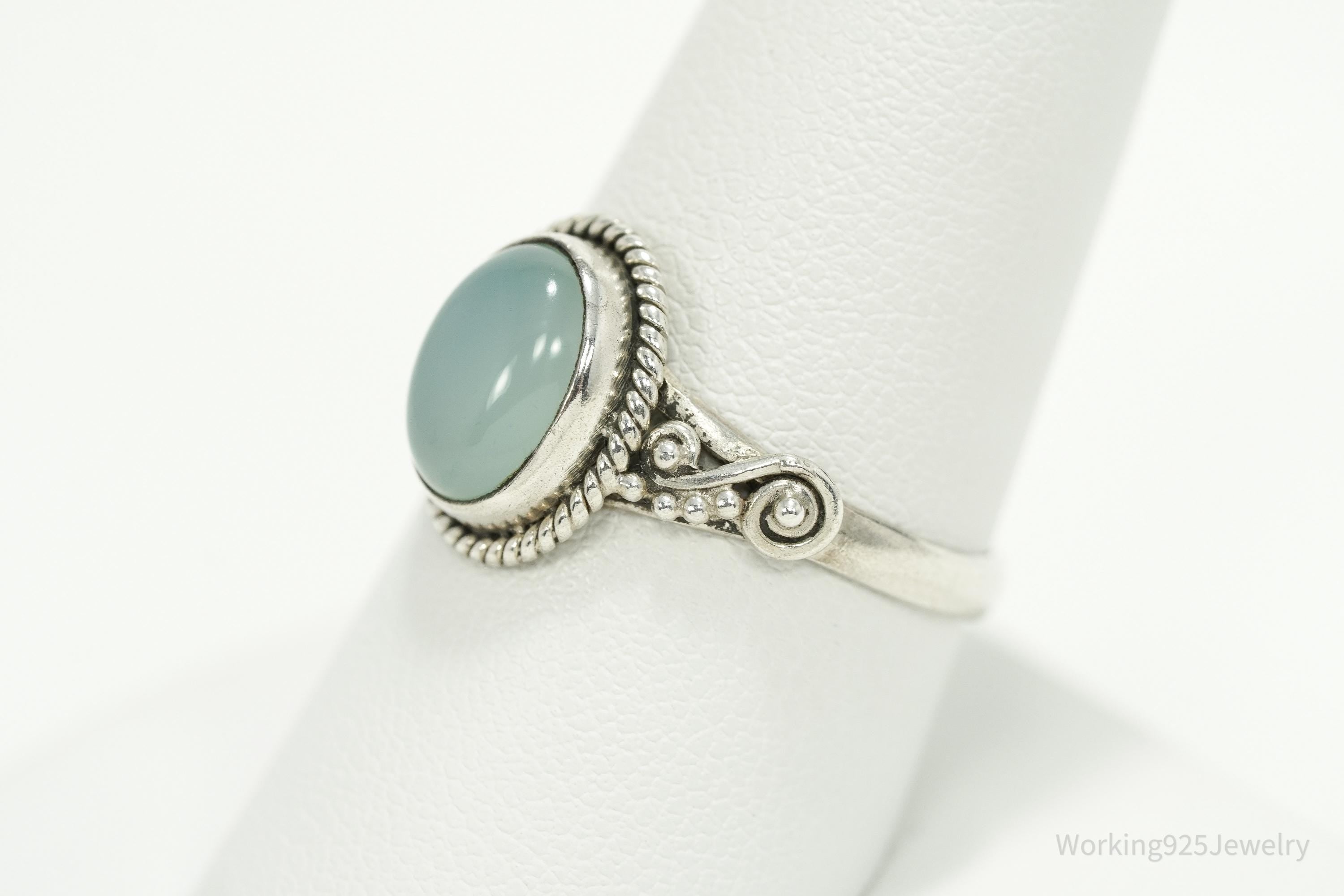 Vintage Aqua Chalcedony Sterling Silver Ring - Size 9