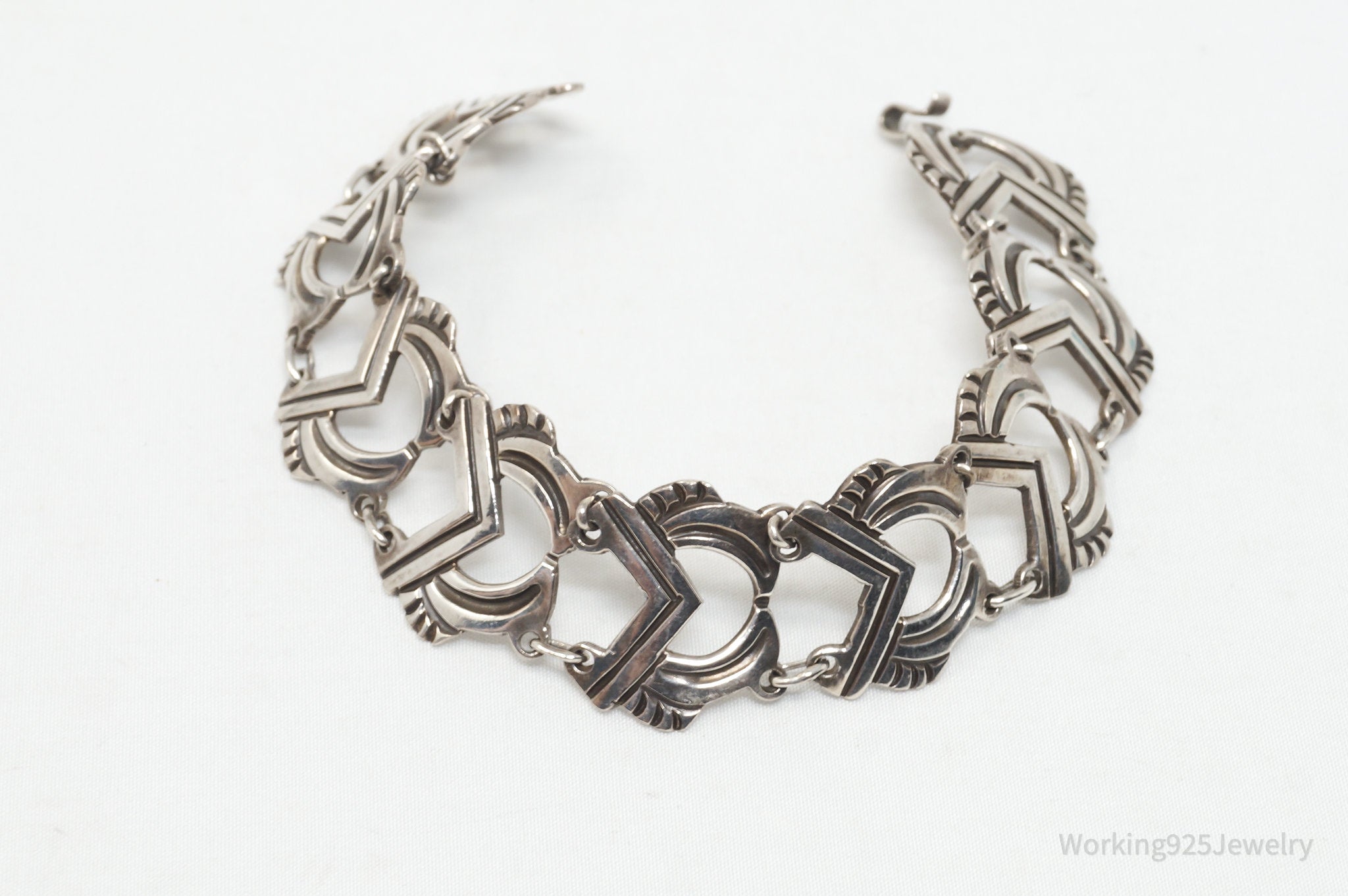 Vintage Taxco Mexico Modernist Style Sterling Silver Panel Bracelet