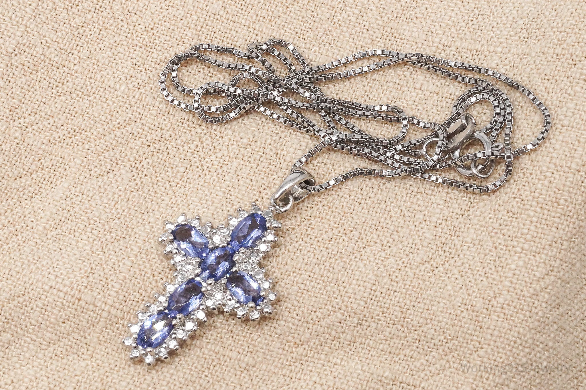 Vintage Iolite Cross Sterling Silver Necklace - 18"