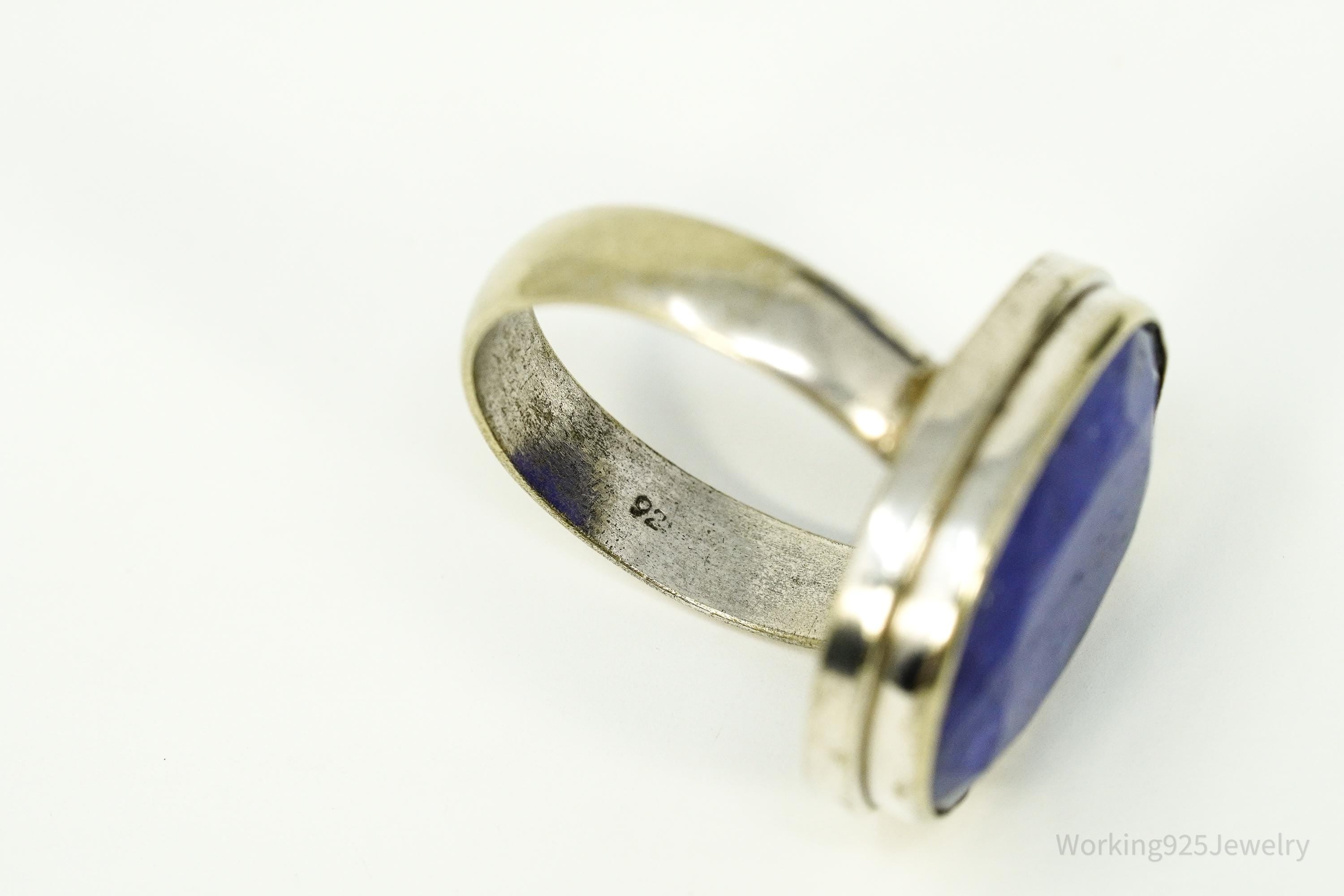 Vintage Large Natural Blue Sapphire Sterling Silver Ring - Size 7.25