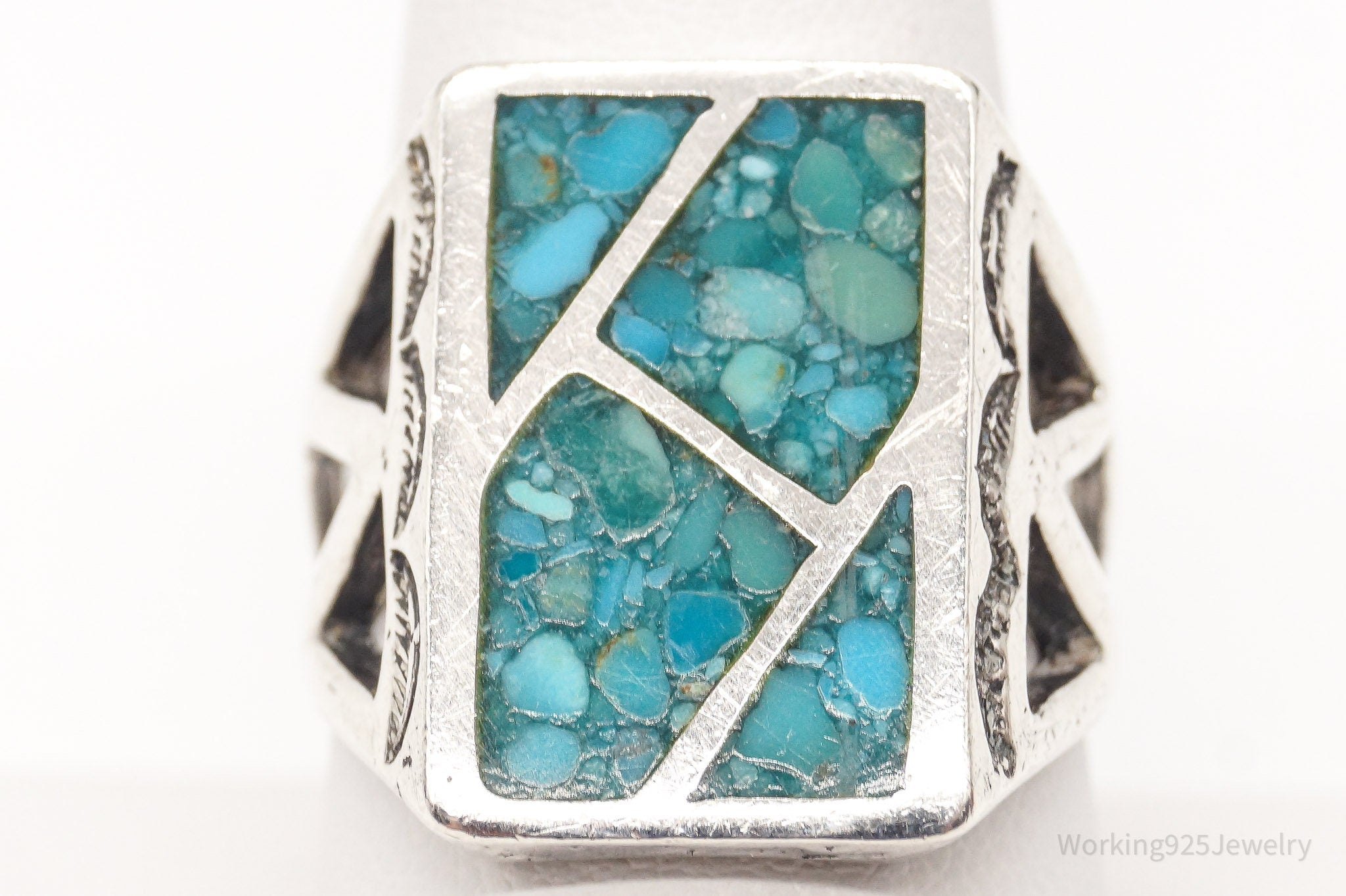 Vintage Native American Turquoise Sterling Silver Ring - Size 9.25