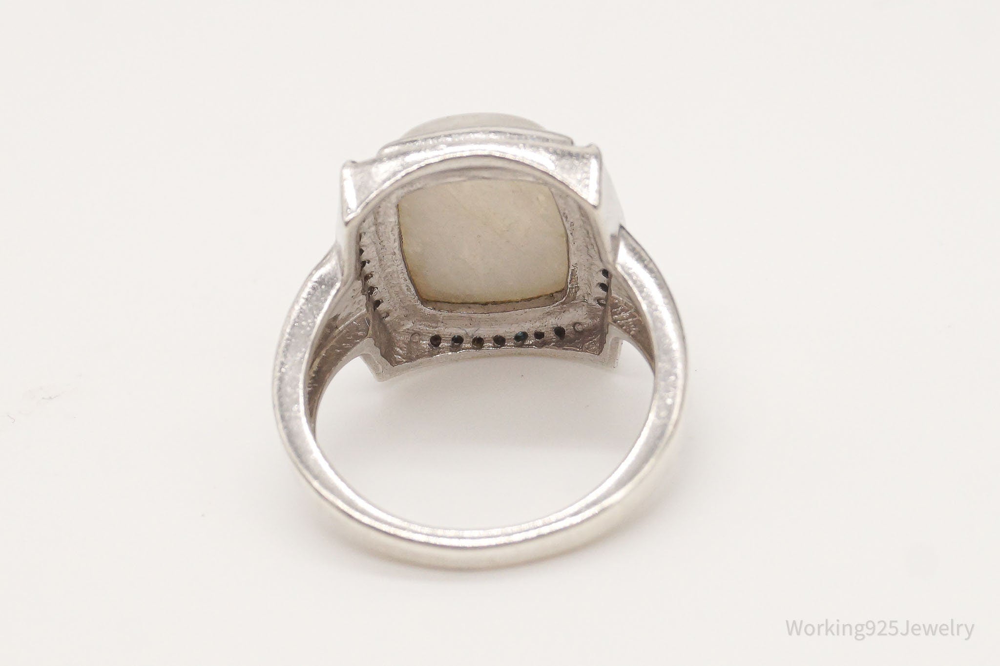 Vintage Moonstone Blue Diamond Sterling Silver Ring - Size 7