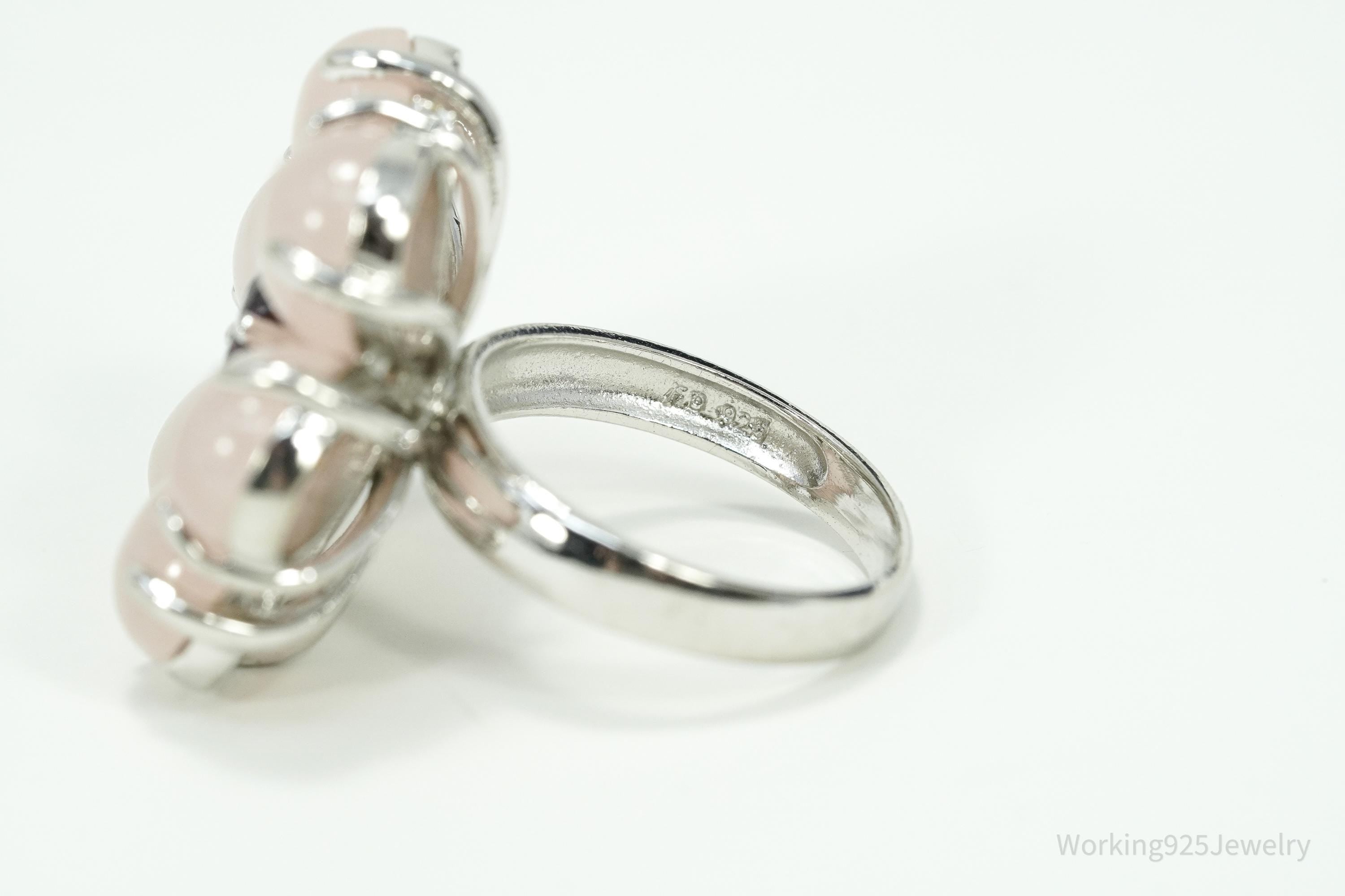 Rose Quartz & Rhodolite Garnet Sterling Silver Flower Ring - Size 7