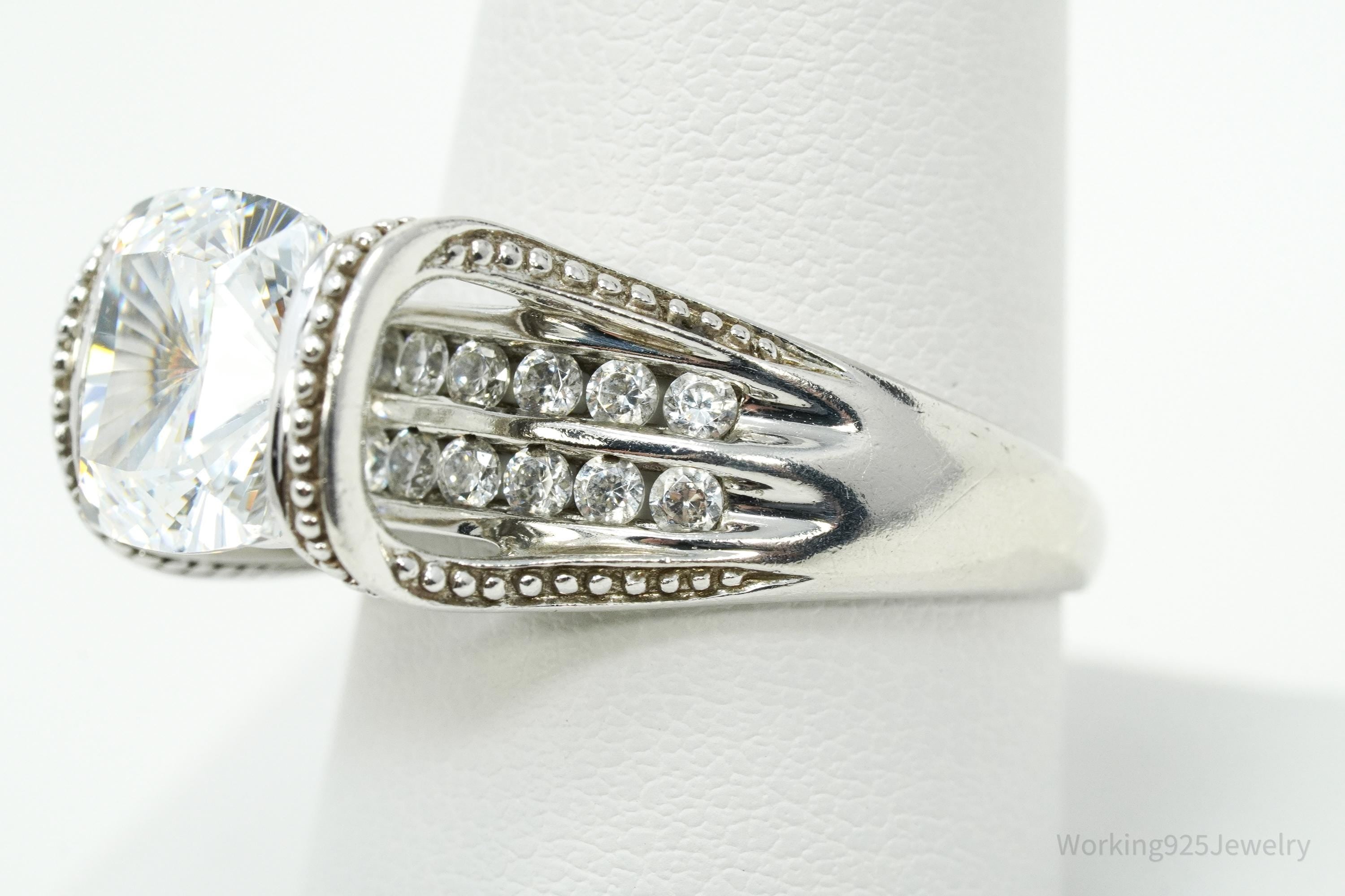 Vintage MEDA Large Cubic Zirconia Sterling Silver Ring Size 9
