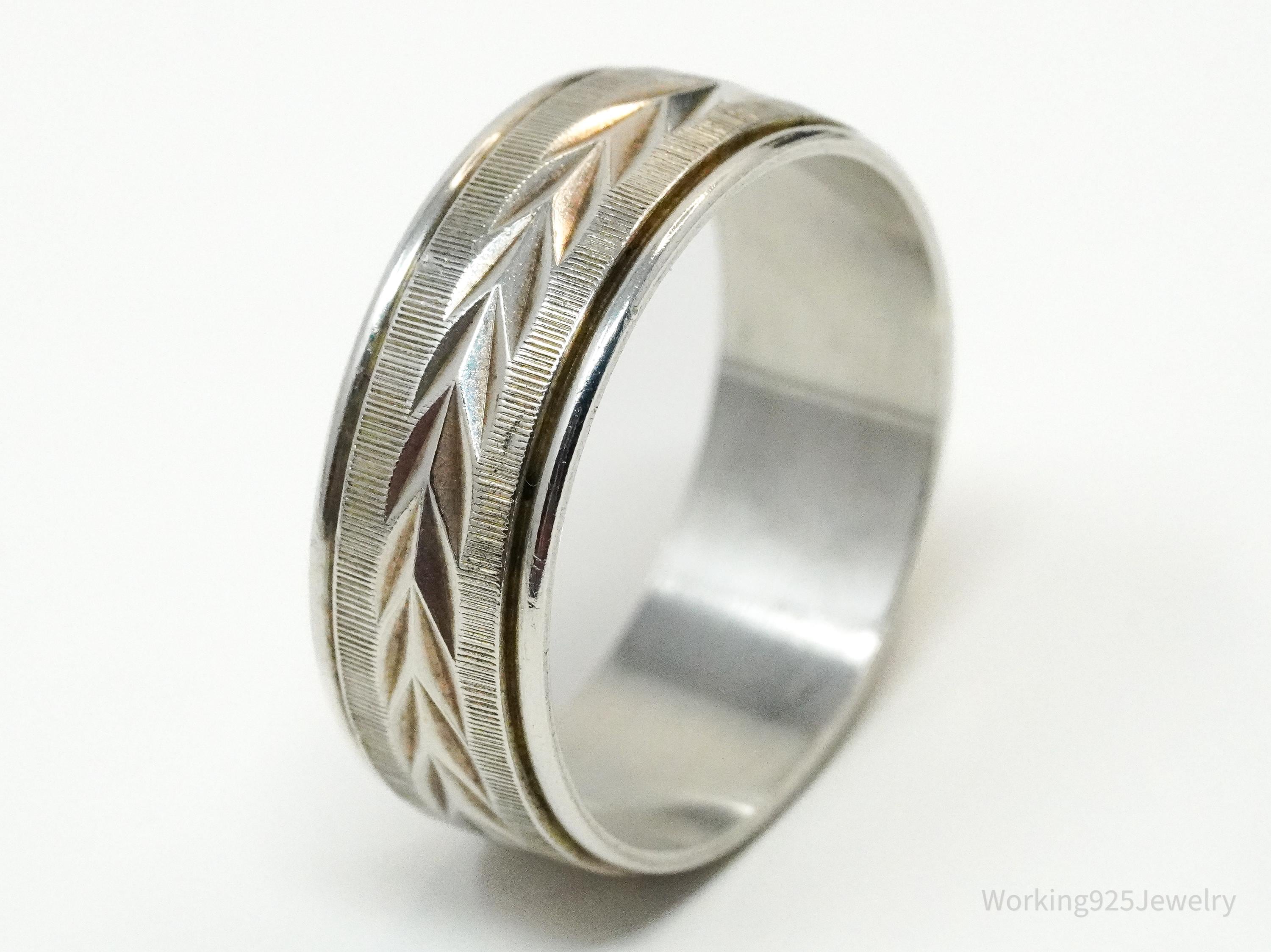 Vintage Designer WM Co Textured Sterling Silver Band Ring - Size 11