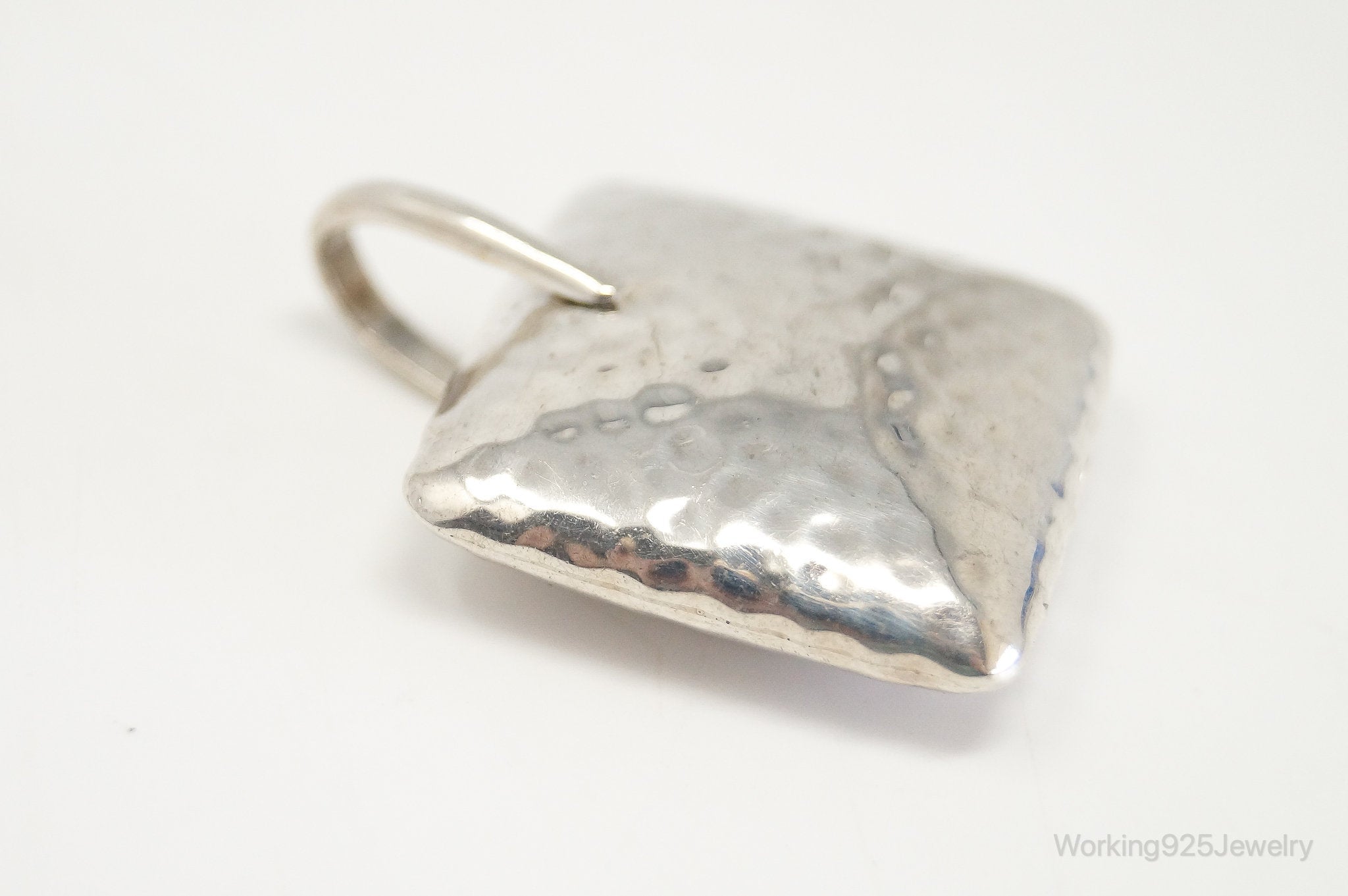 Vintage Silpada Hammered Square Pillow Sterling Silver Necklace Pendant