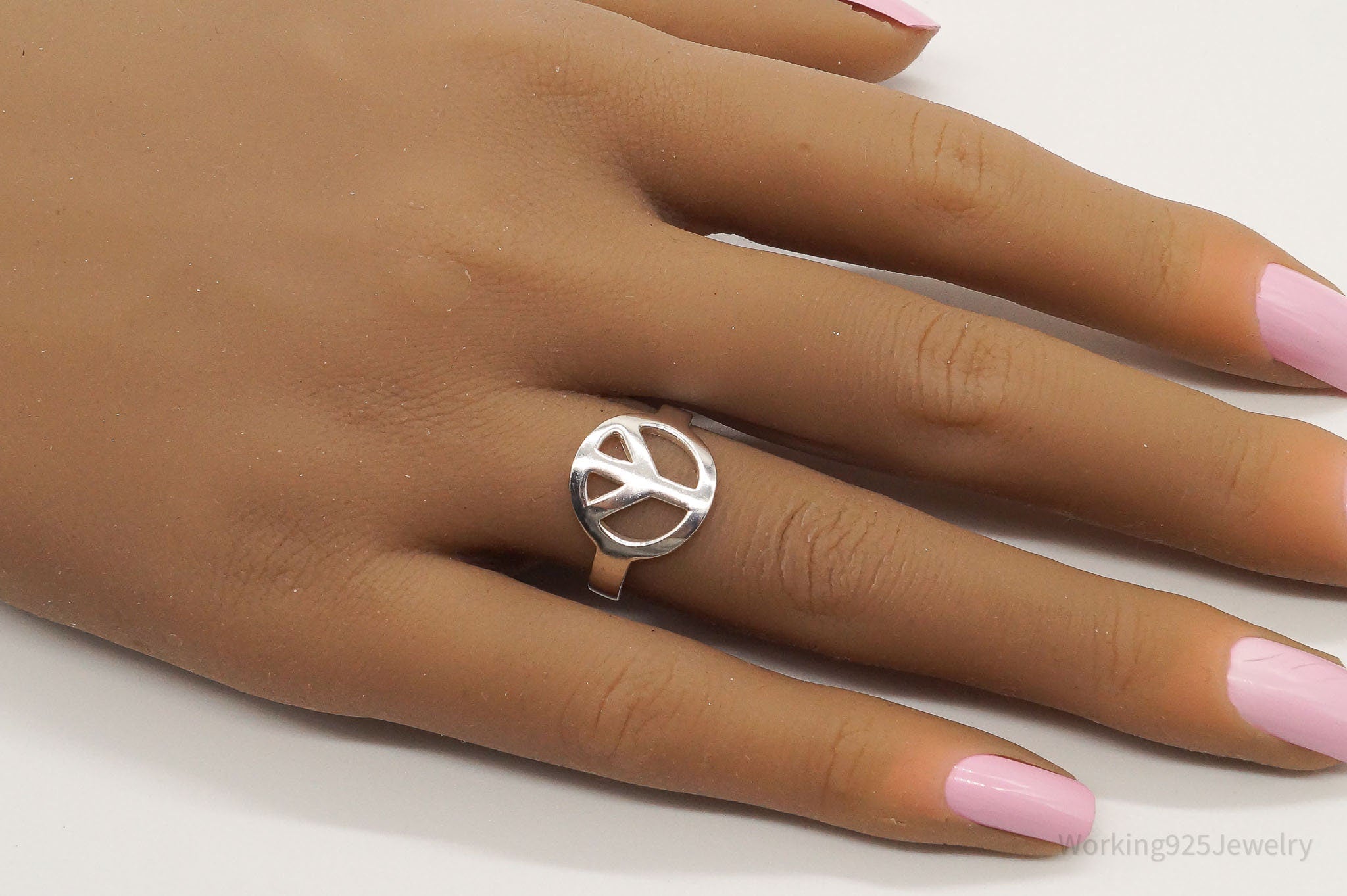 Vintage Peace Sign Sterling Silver Ring - Size 7