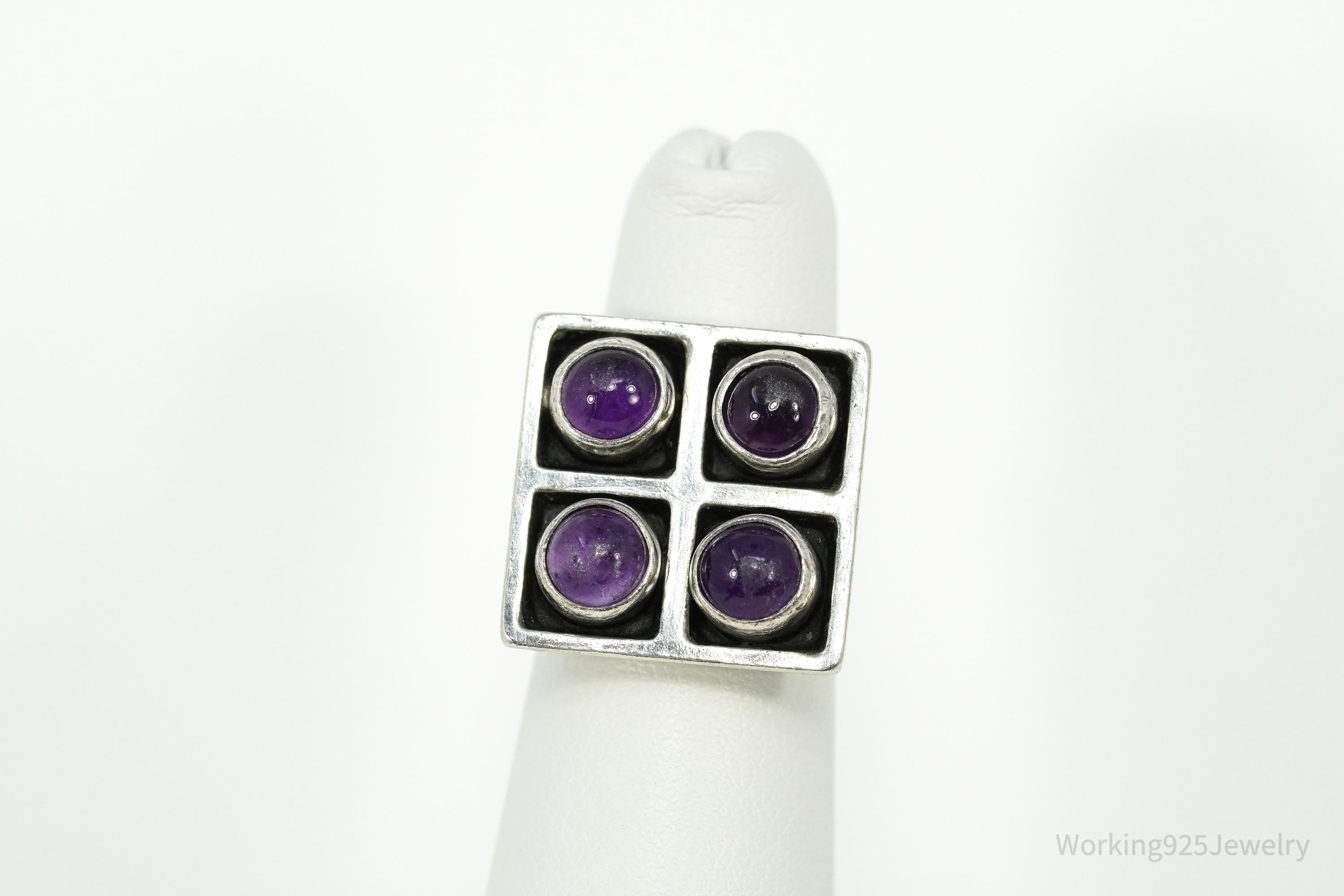 Vintage Amethyst Modernist 835 Silver Ring - Size 4.75