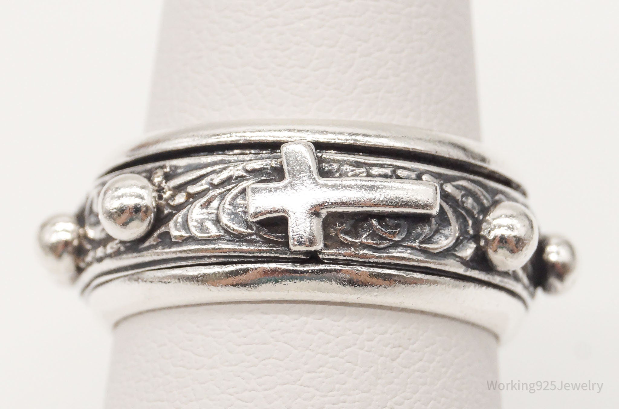 Vintage Cross Sterling Silver Spinner Ring - Size 7.75