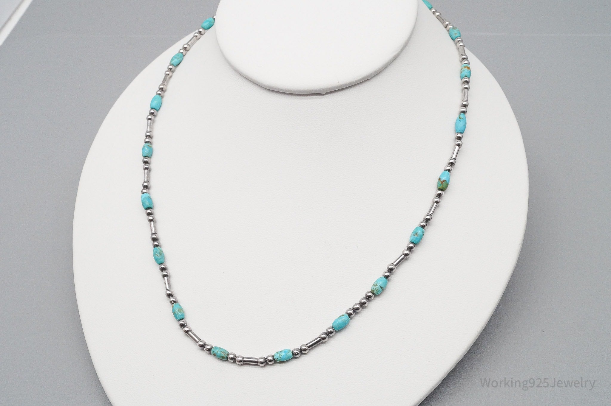 VTG Native QT Turquoise Bead Sterling Silver Plated Necklace