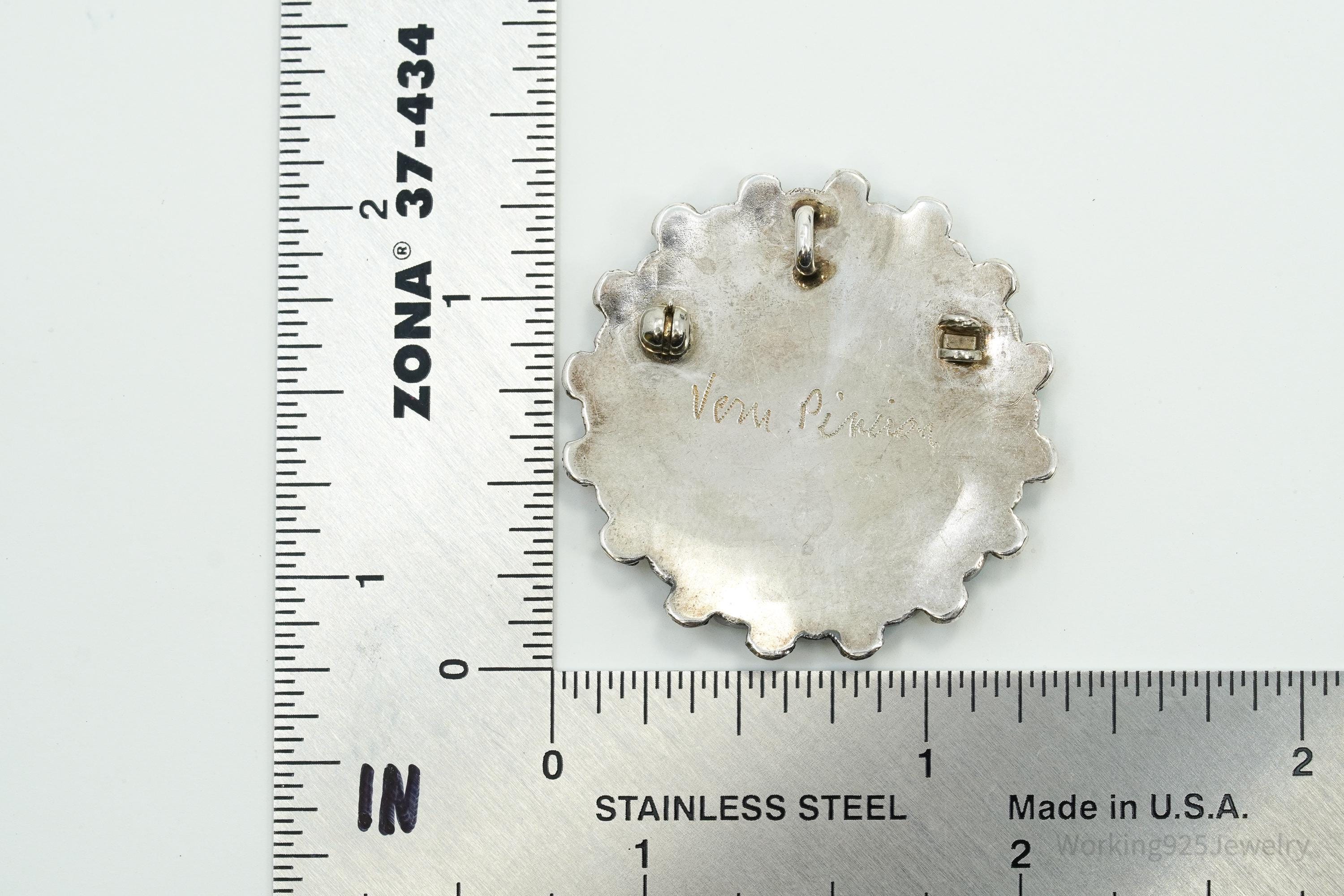 Vintage Native American Turquoise Inlay Silver Necklace Pendant