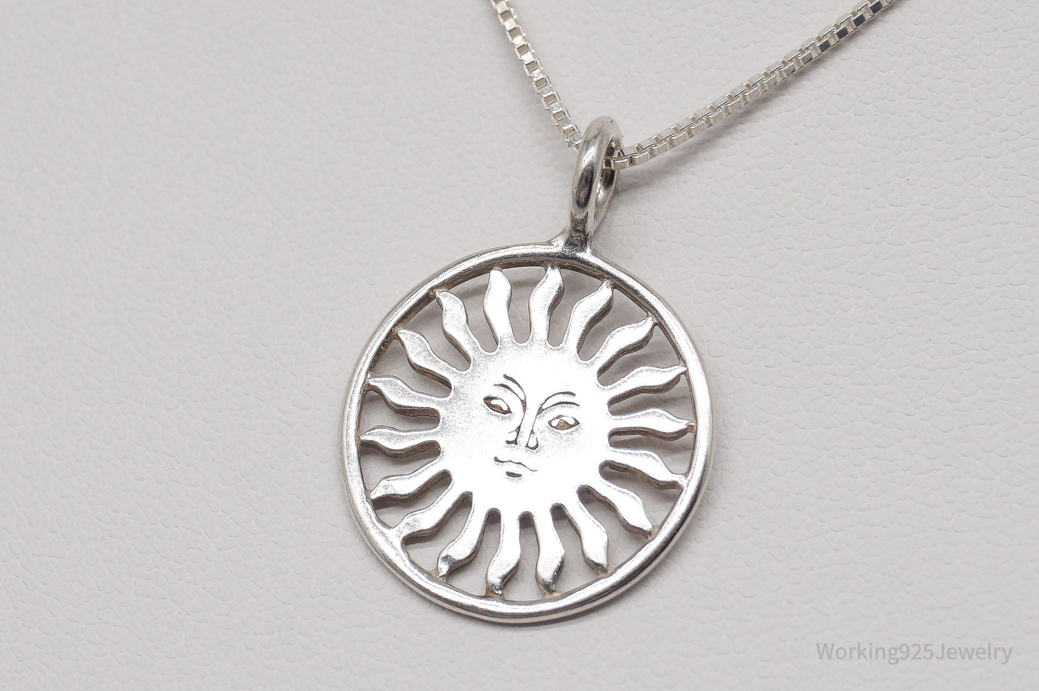 Vintage Sun Face Sterling Silver Necklace 16"