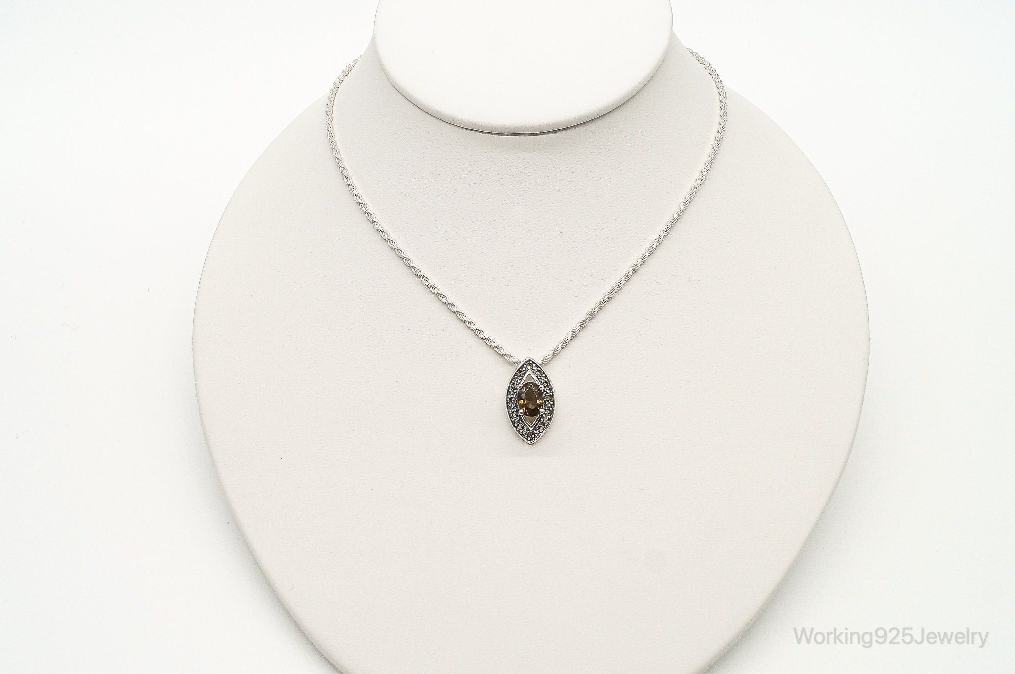 Vintage Smoky Topaz Marcasite Art Deco Sterling Silver Necklace