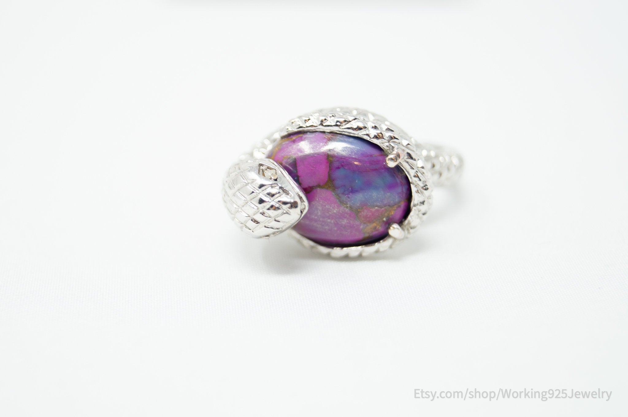 Vtg Designer Karis Snake Purple Mojave Turquoise Sterling Silver Ring - Size 9
