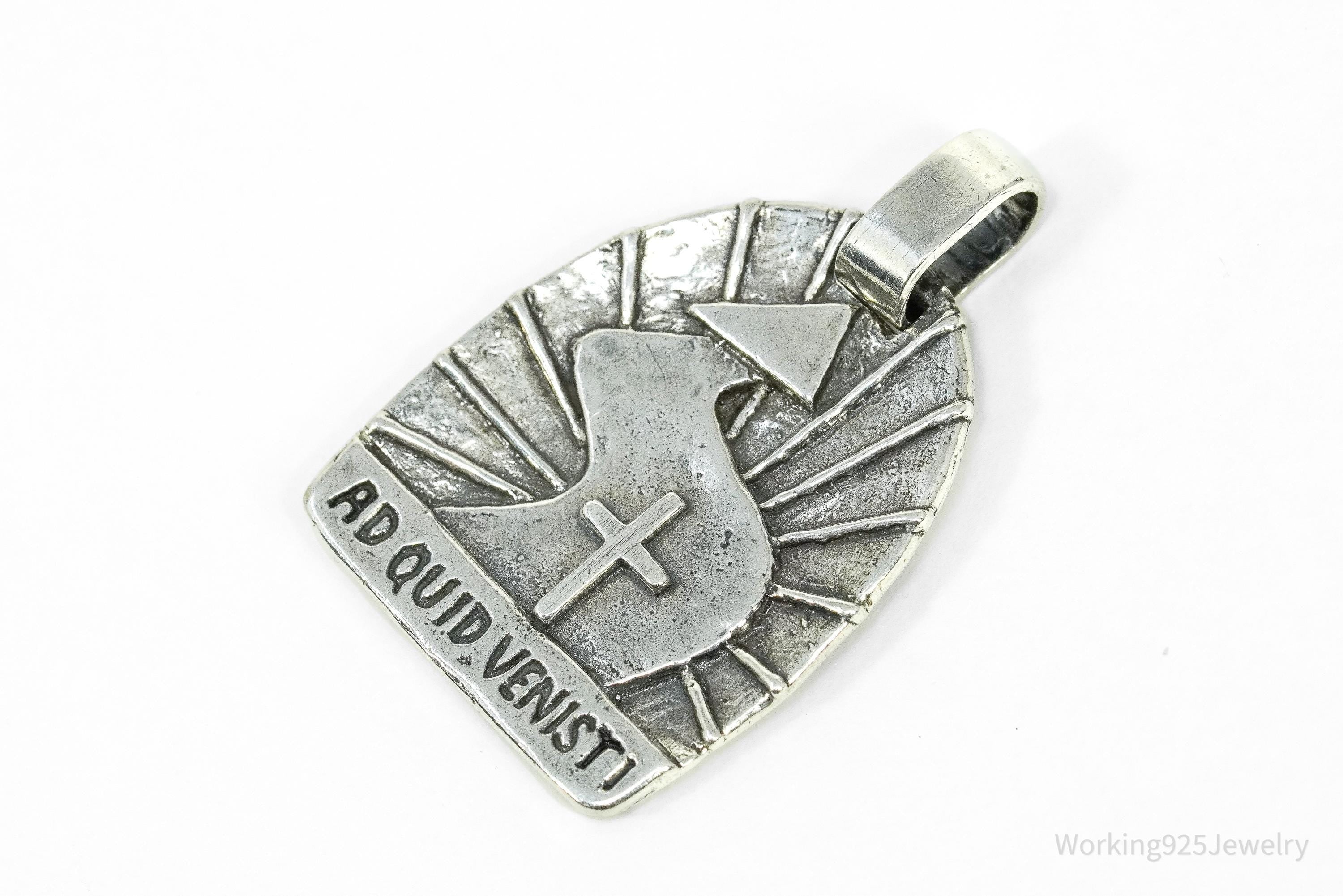 Vintage Acts 8 Sterling Silver Necklace Pendant 1 3/8"