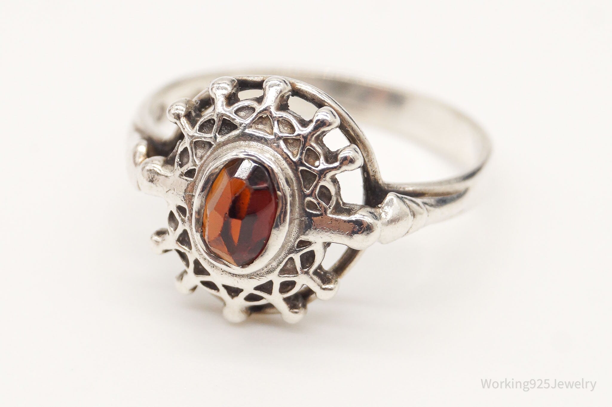 Antique Dutch Ruby 835 Silver Ring - Size 8