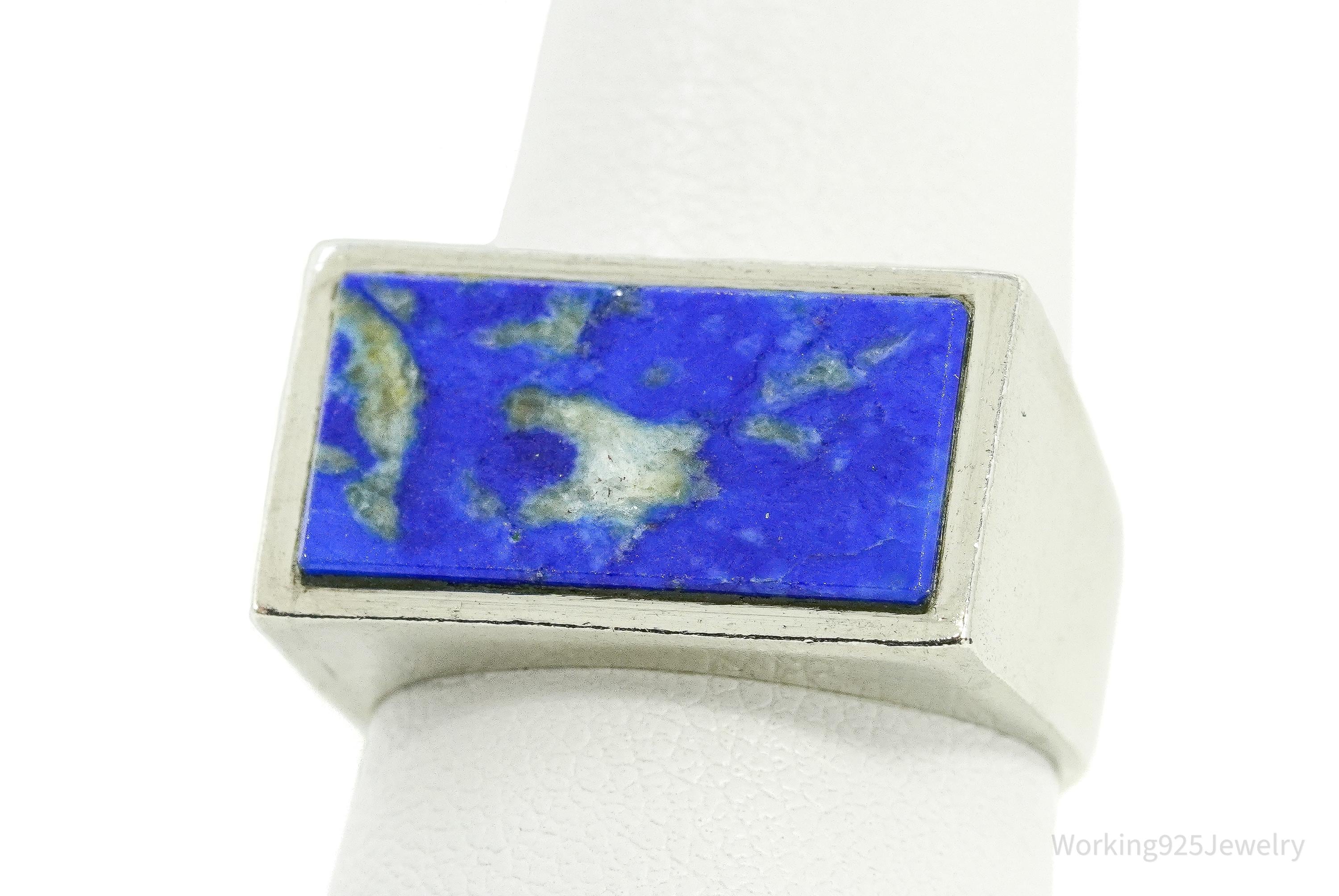 Vintage Lapis Lazuli Modernist Style Sterling Silver Ring Size 9