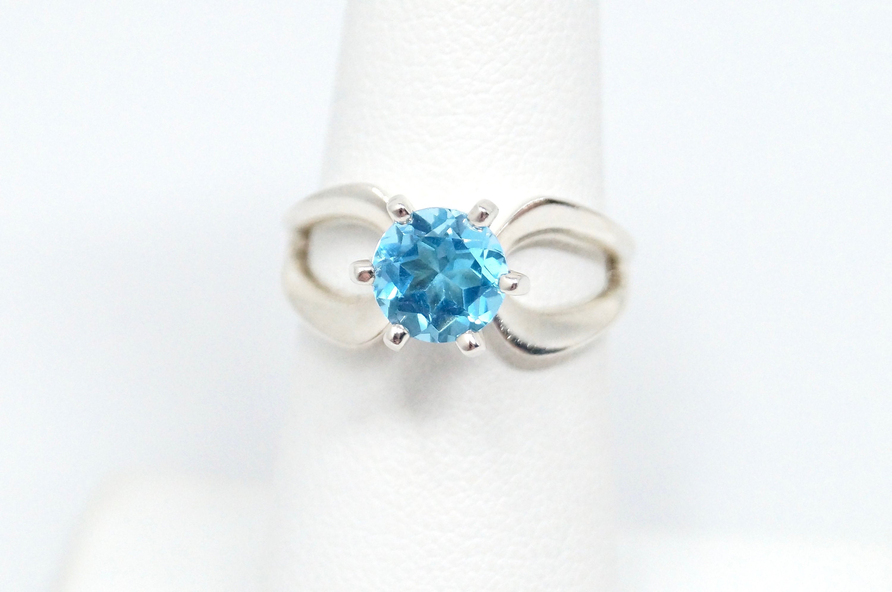 Vintage Mid Century Roaring Twenties Style Blue Topaz SterlingSilver Ring-Size 6