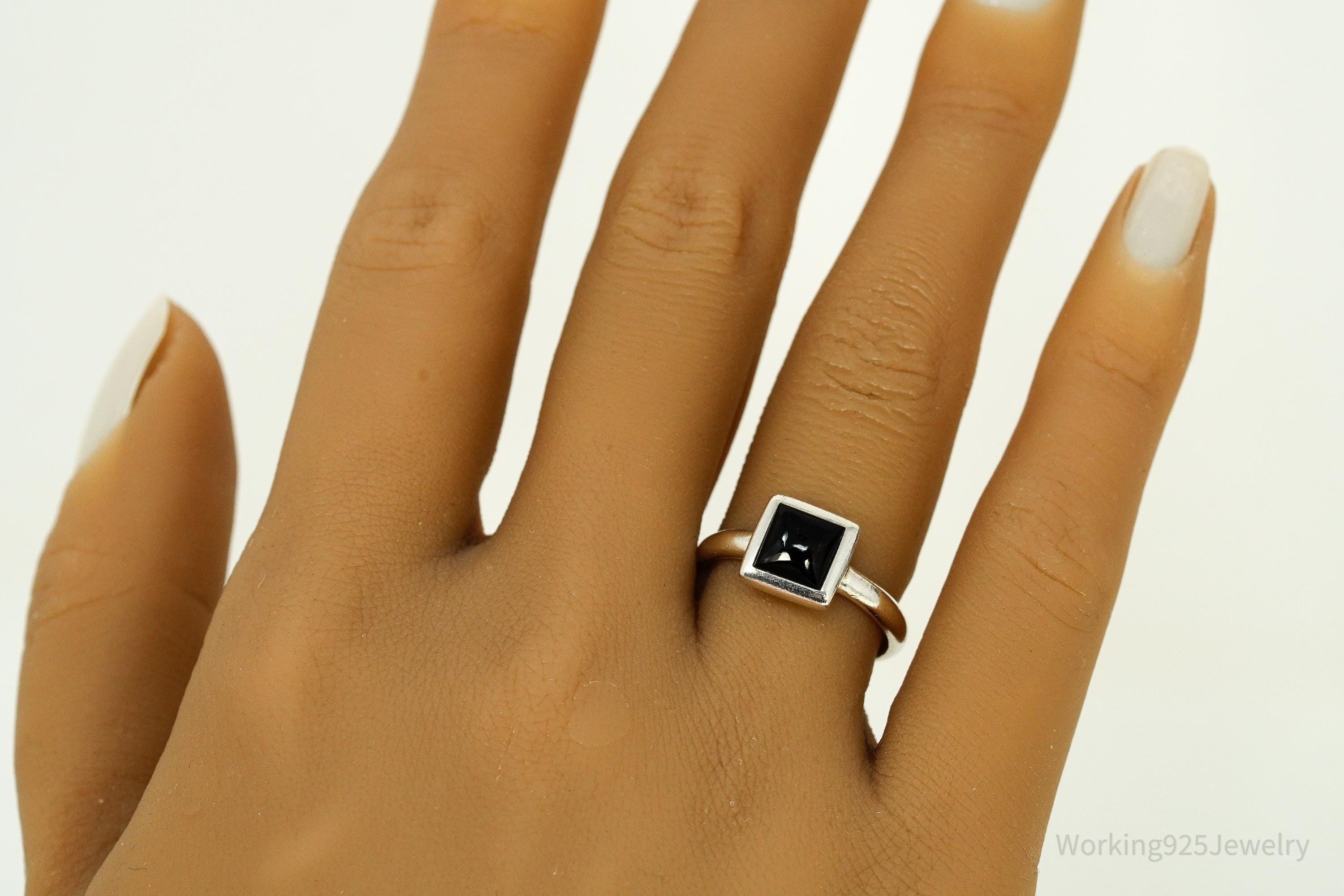 Vintage Black Onyx Sterling Silver Ring - Size 7