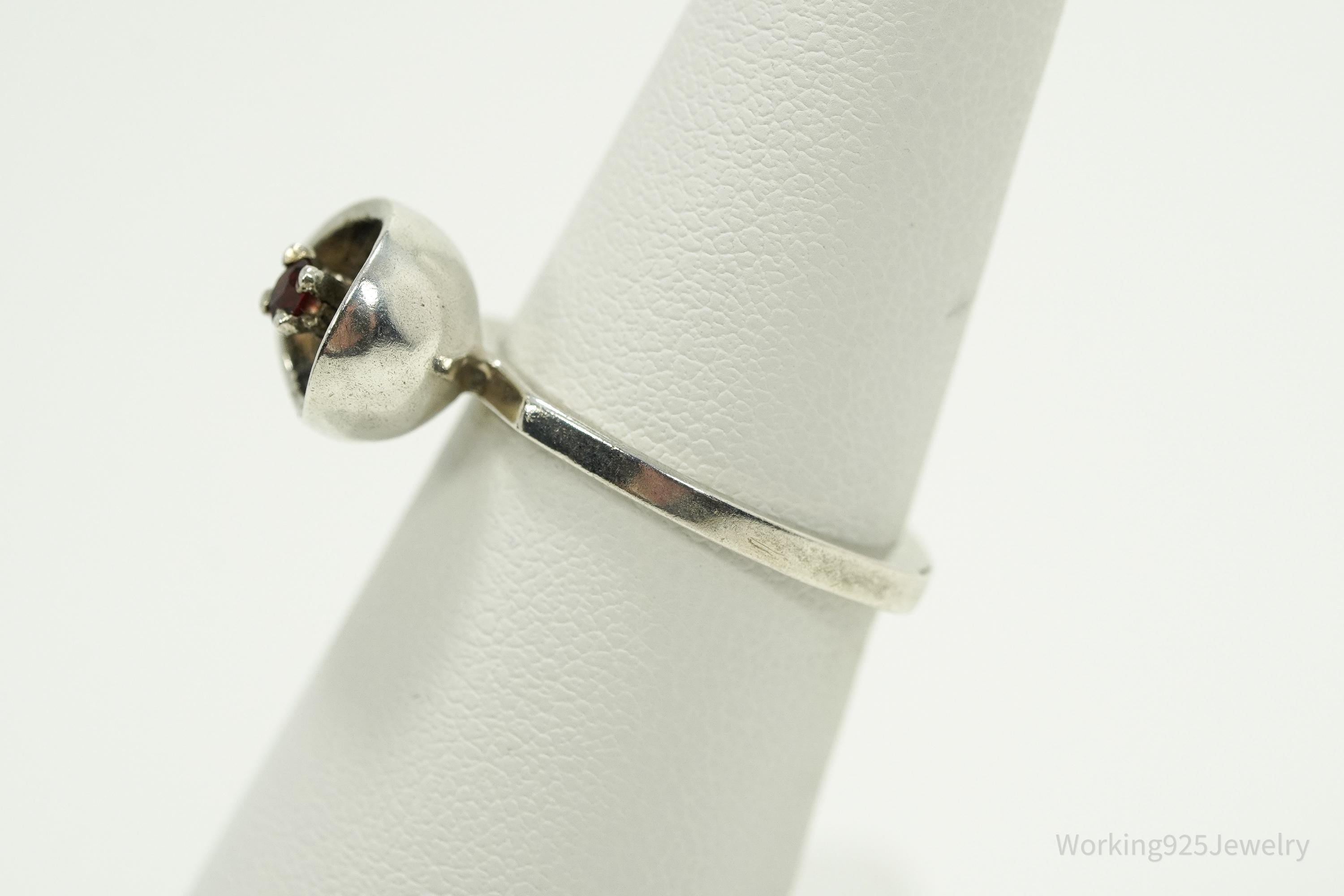 RARE Vintage Mid Century Modernist OPUS Garnet Sterling Silver Ring - Size 6