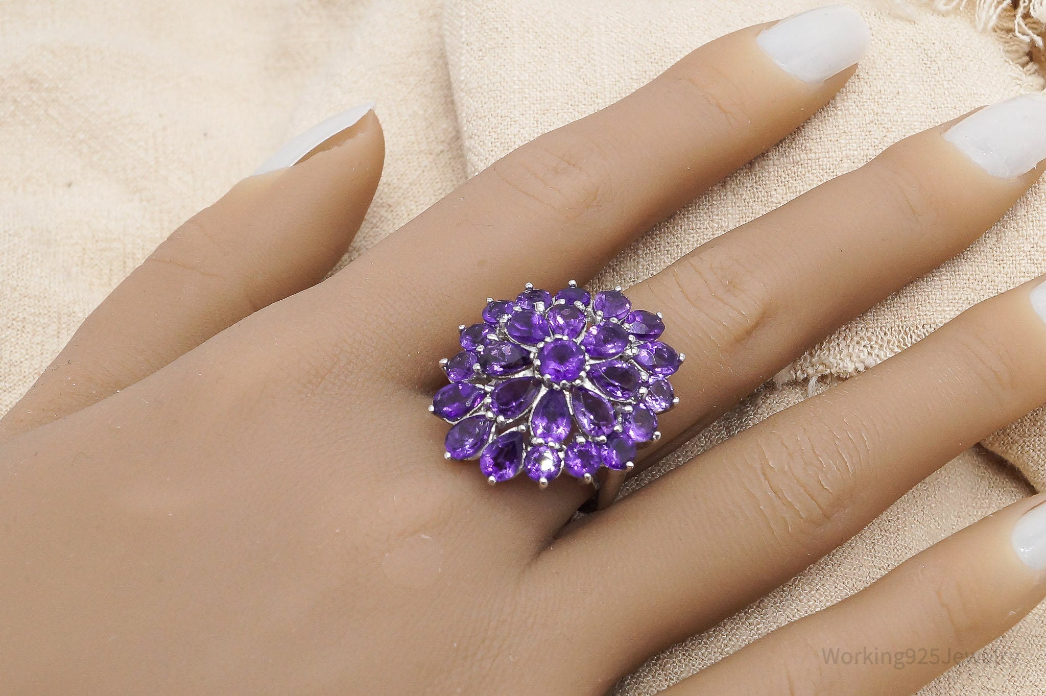 Vintage Amethyst Sterling Silver Ring - Size 8.25