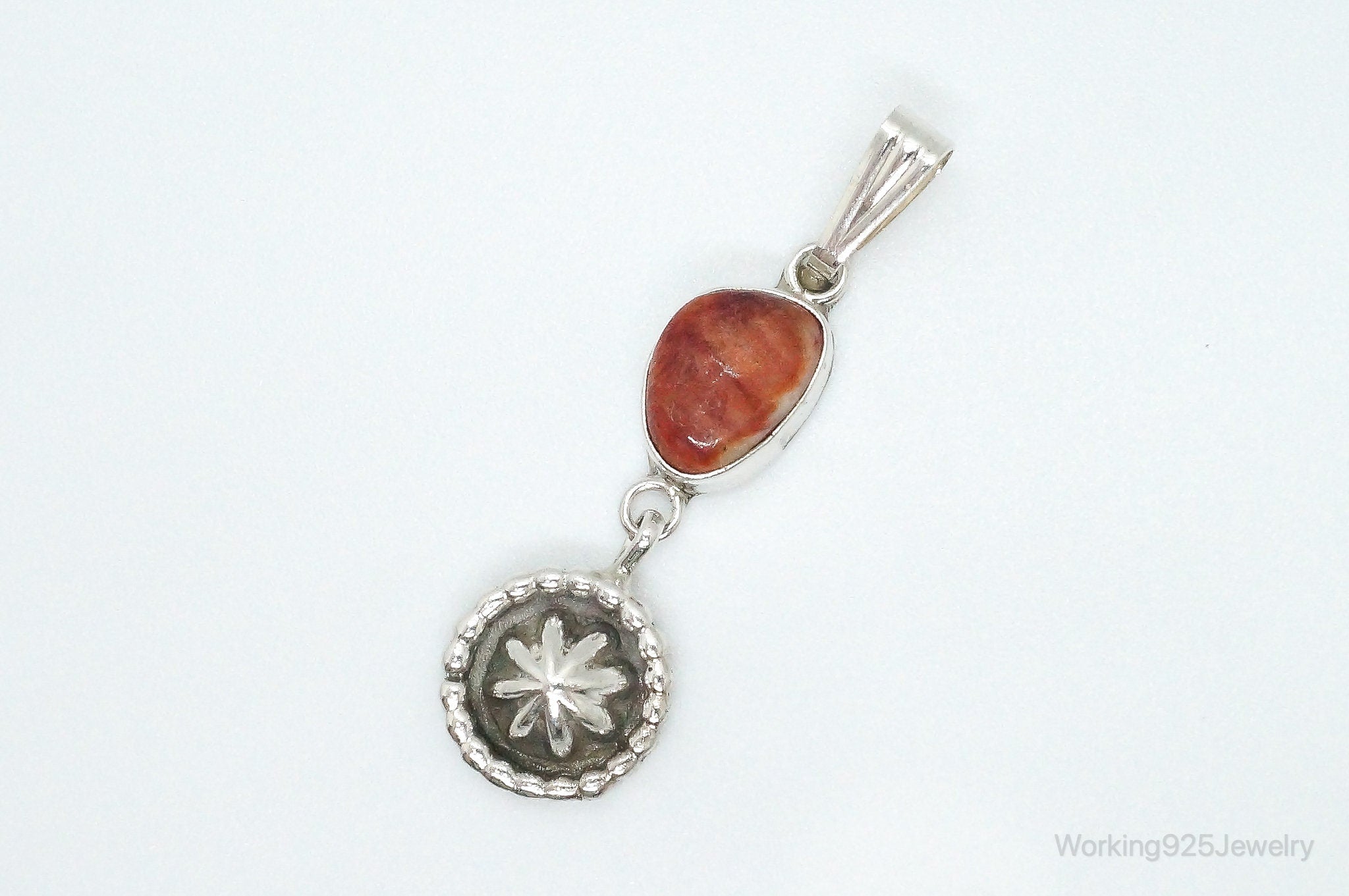 Vintage Native American Unsigned Coral Sterling Silver Pendant