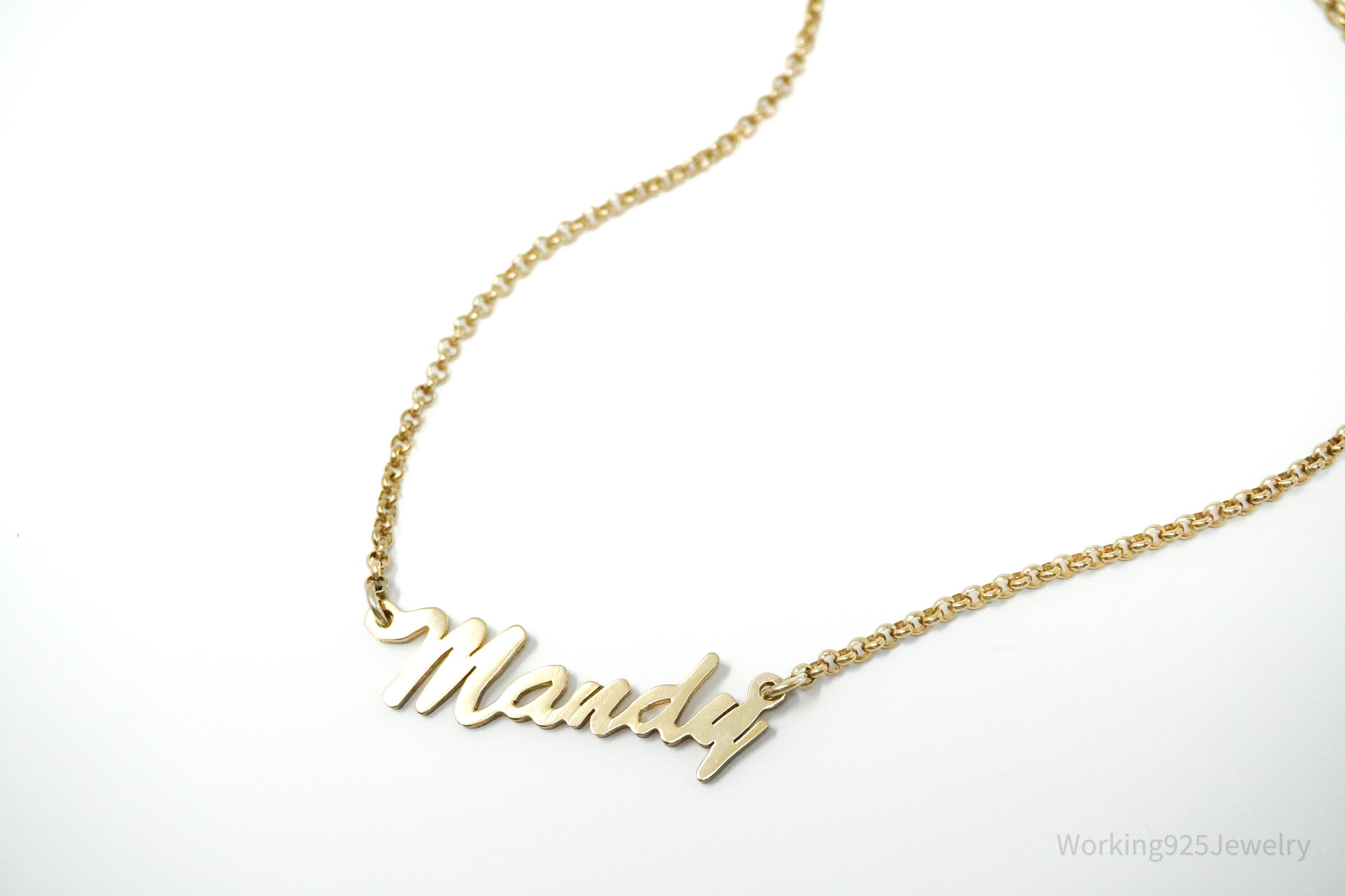Vintage " Mandy " Name Gold Vermeil Sterling Silver Necklace 18"