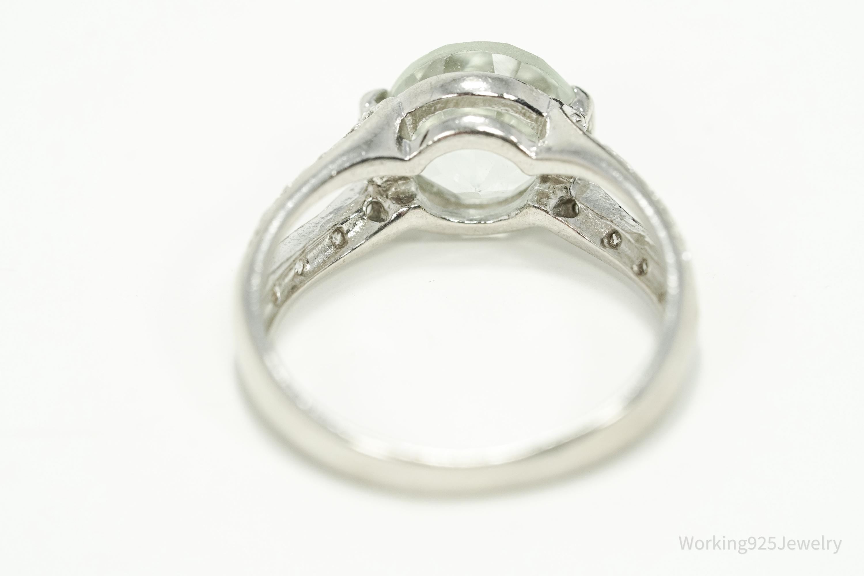 Vintage RJC Prasiolite & Cubic Zirconia Sterling Silver Ring - Size 7.5