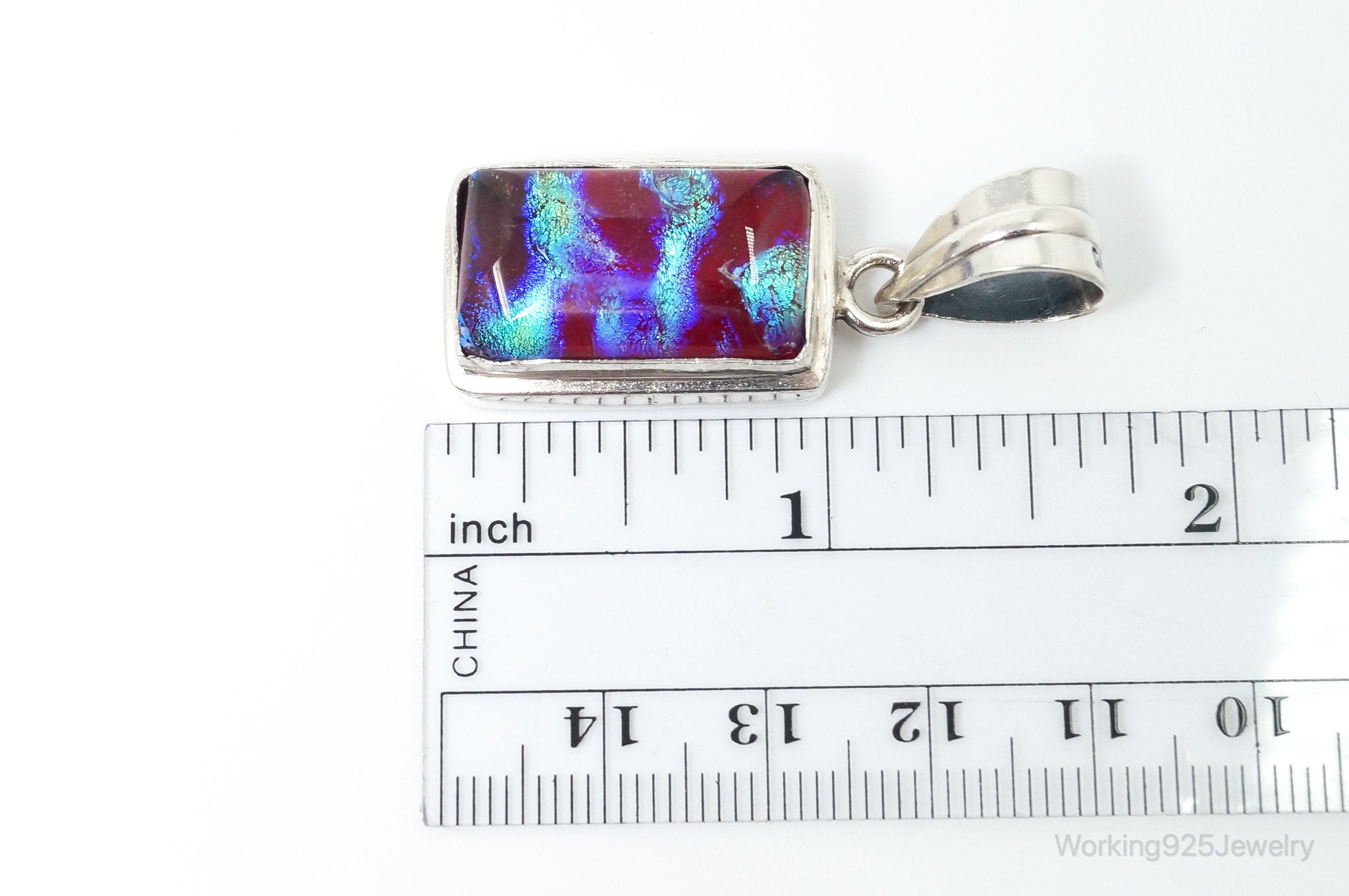 Vintage Dichroic Glass Sterling Silver Necklace Pendant