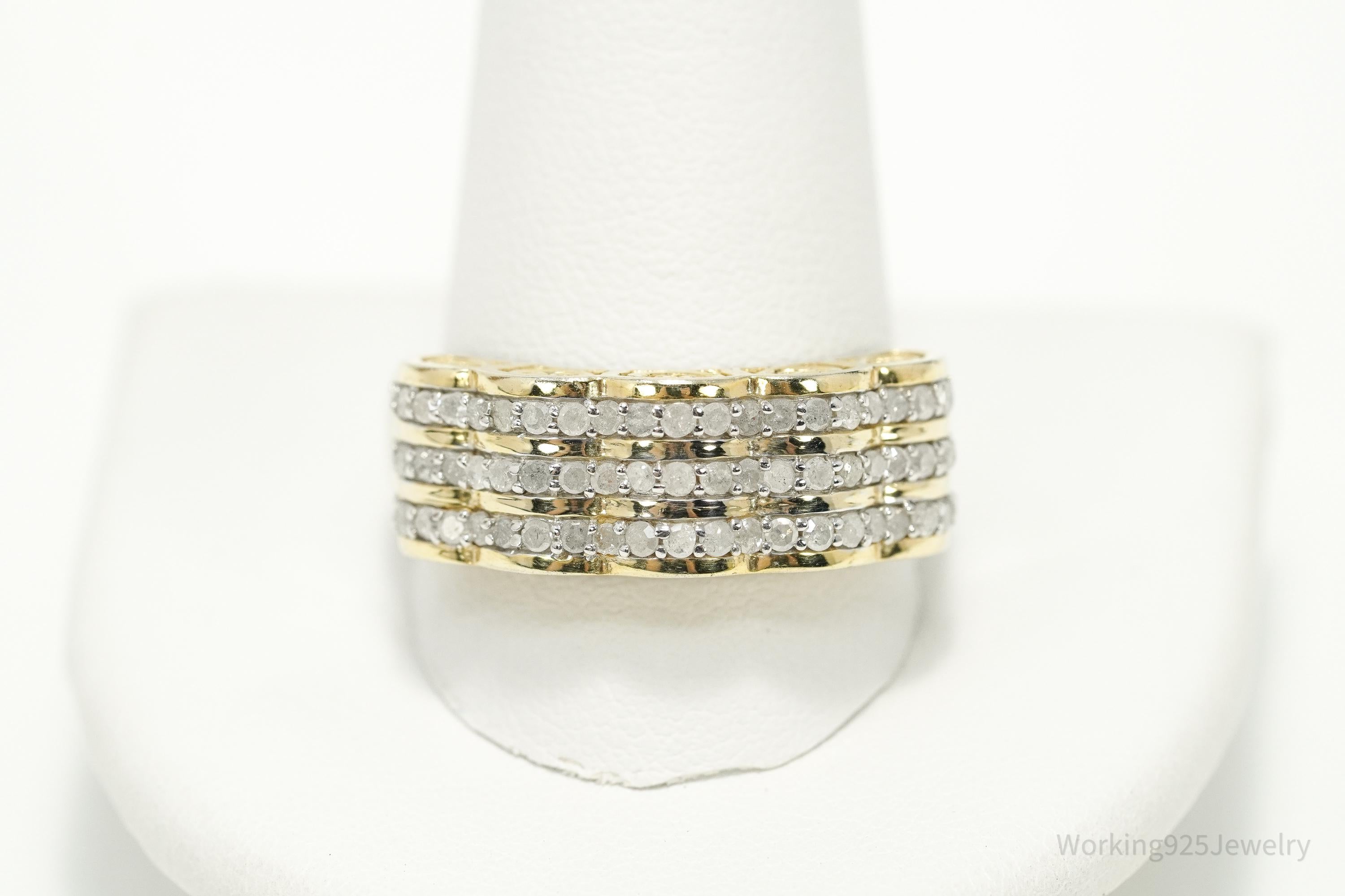 Vintage Designer SJD Diamonds Gold Vermeil Sterling Silver Ring - Size 12