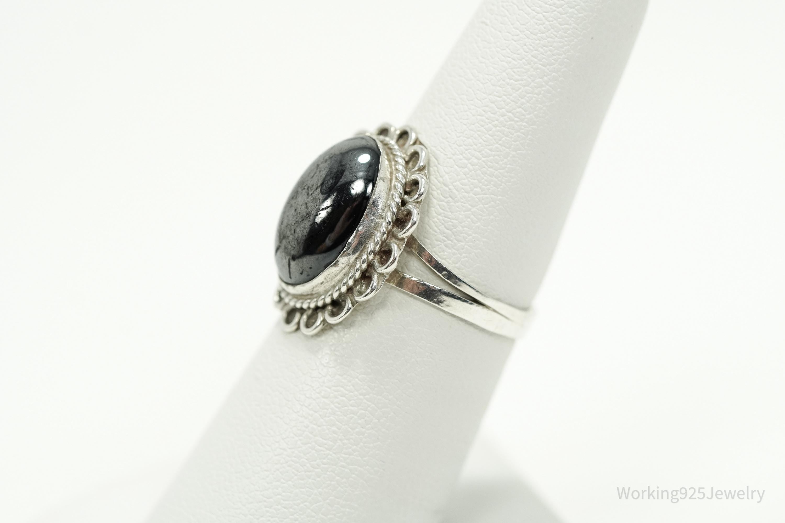 Vintage Mexico Hematite Sterling Silver Ring - Size 6.5