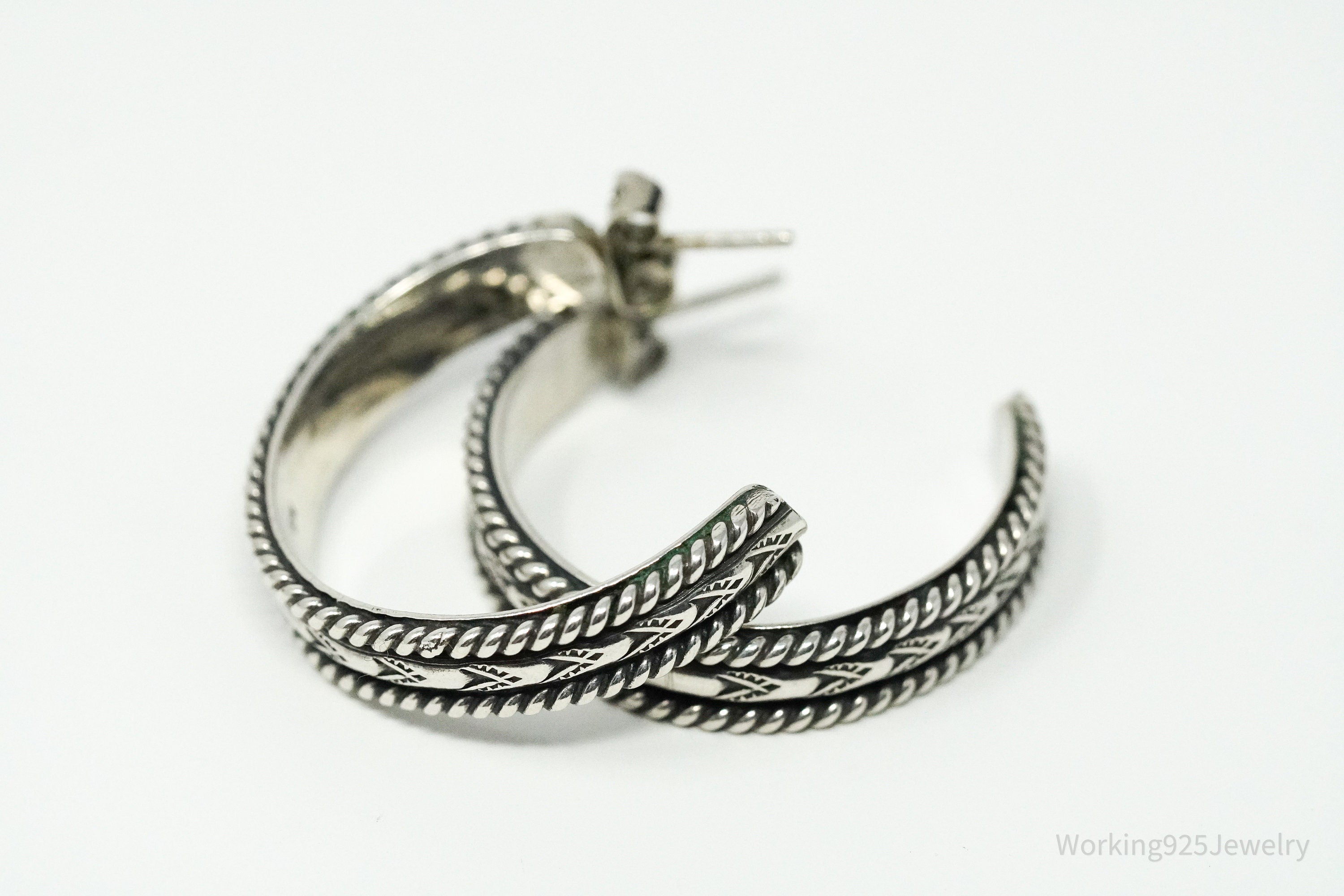 Vintage Native American Sterling Silver Half Hoop Earrings