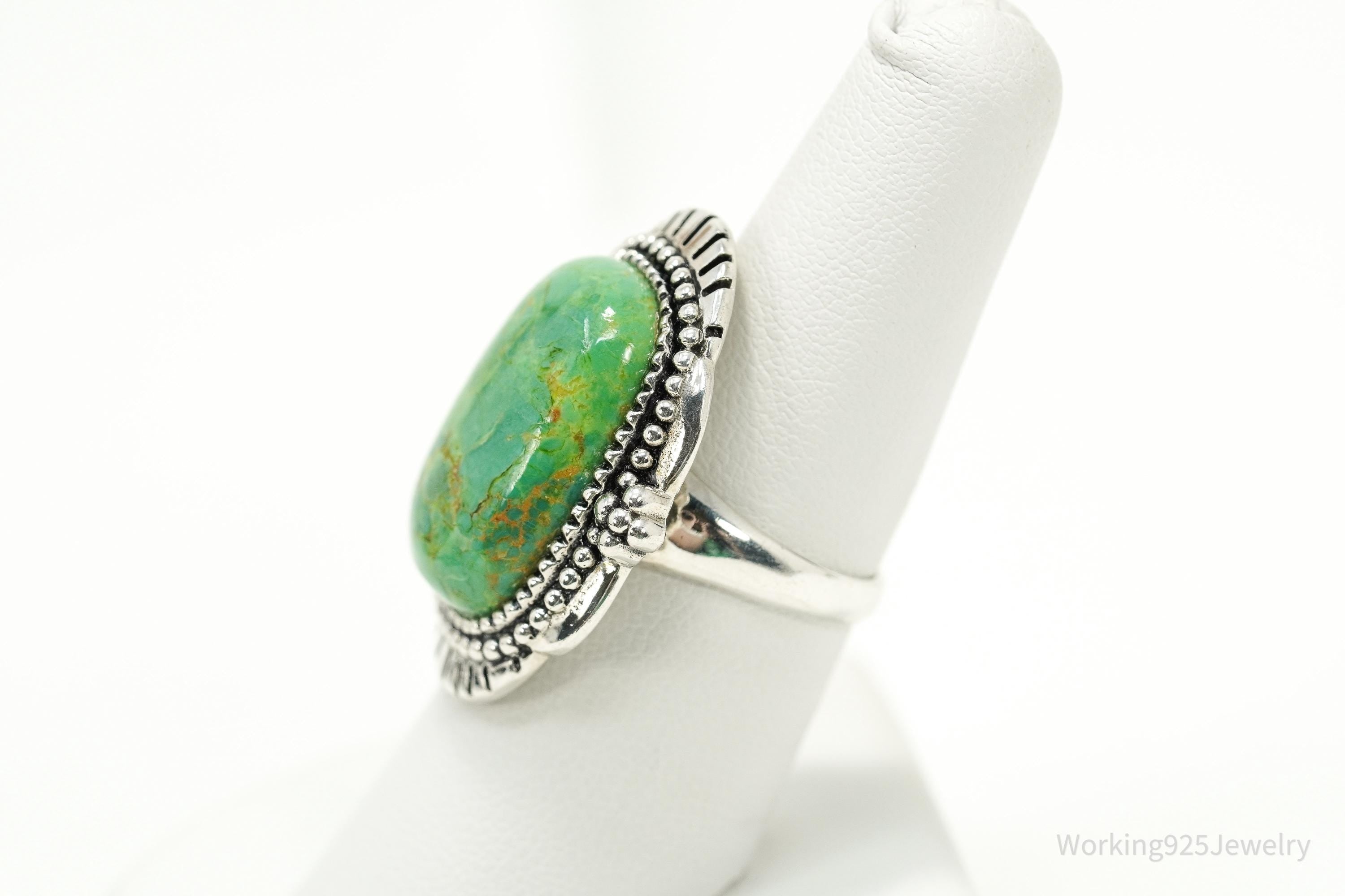 Vintage BBJ Sterling Silver Ring • Large Oval Turquoise Cabochon Size 7