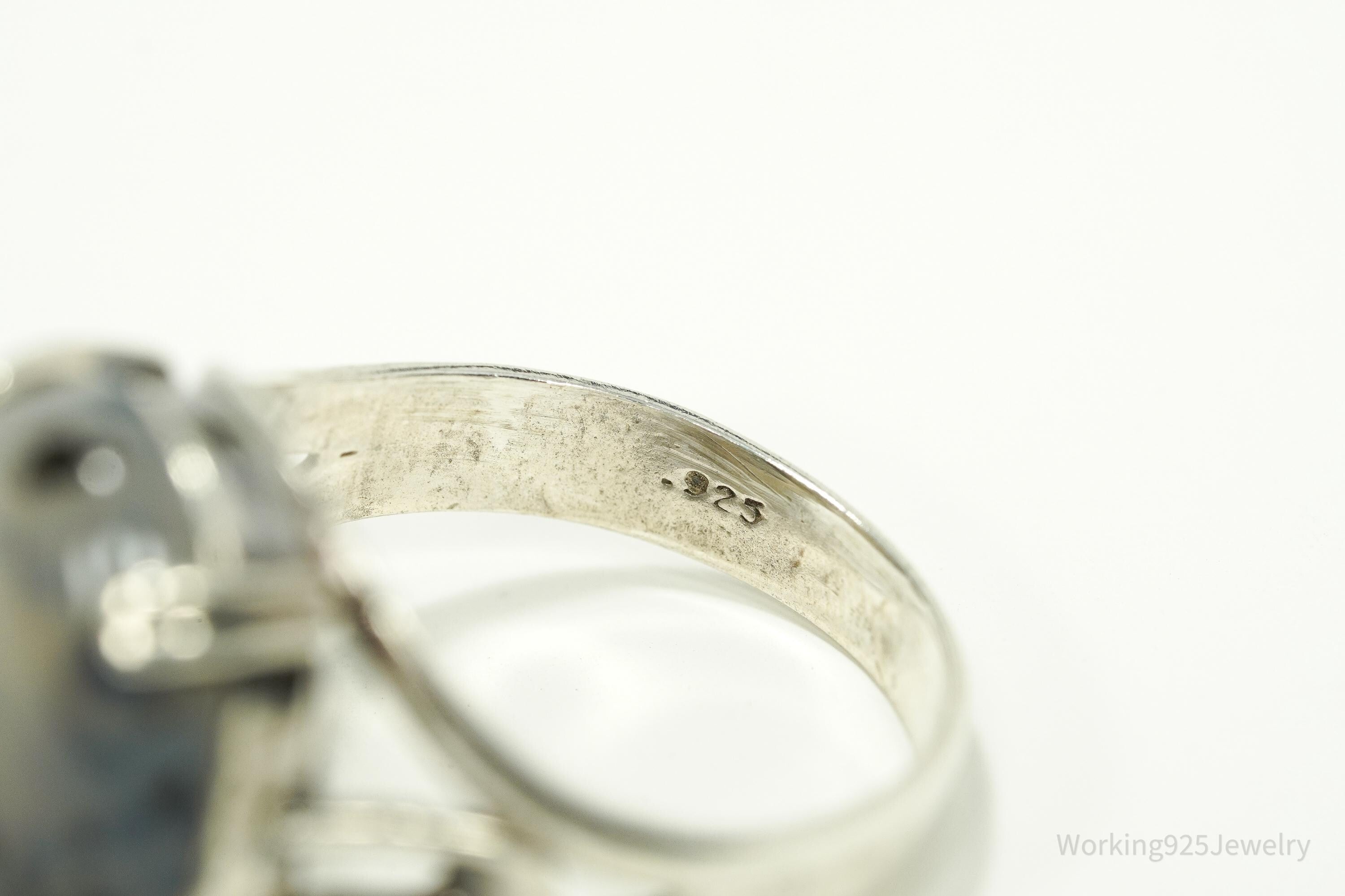 Vintage Agate Sterling Silver Ring - Size 8.25