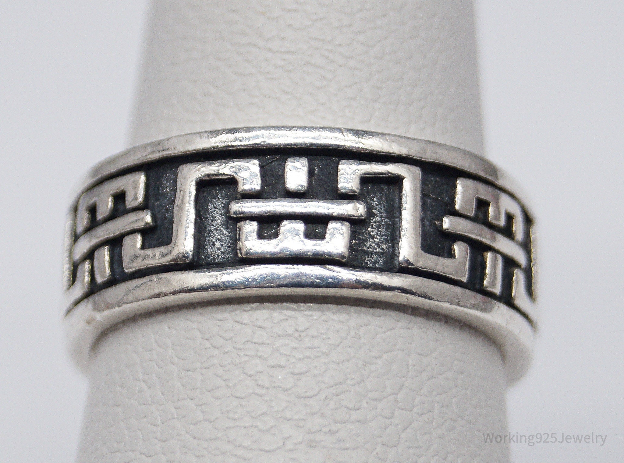 Vintage Aztec Motif Sterling Silver Band Ring - Size 5.5