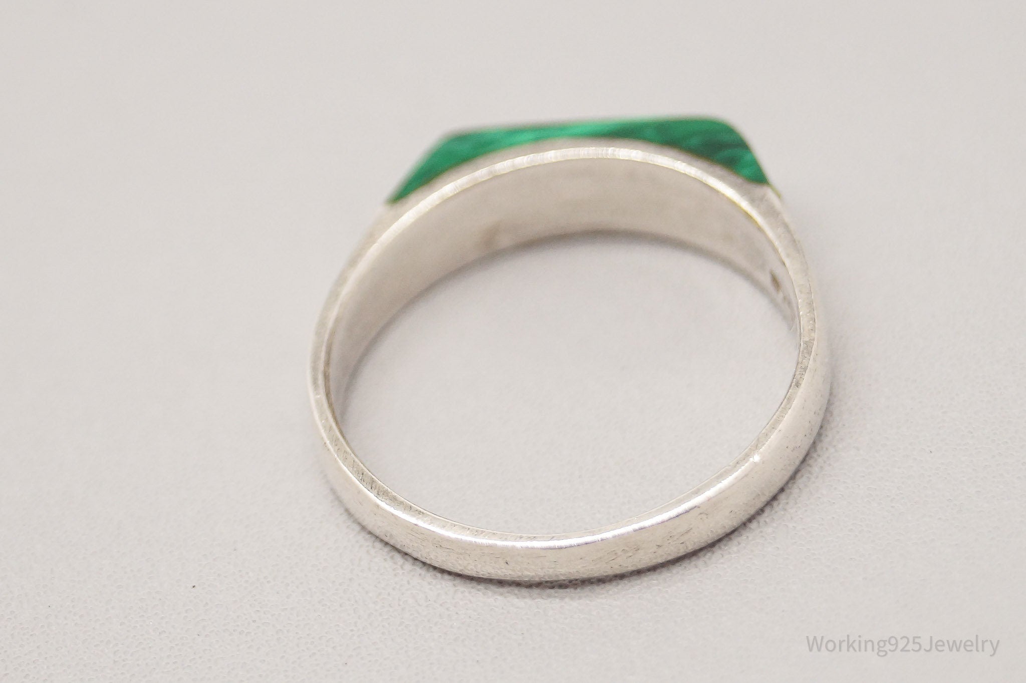 Vintage Malachite Modernist Style Sterling Silver Ring - Size 7.5