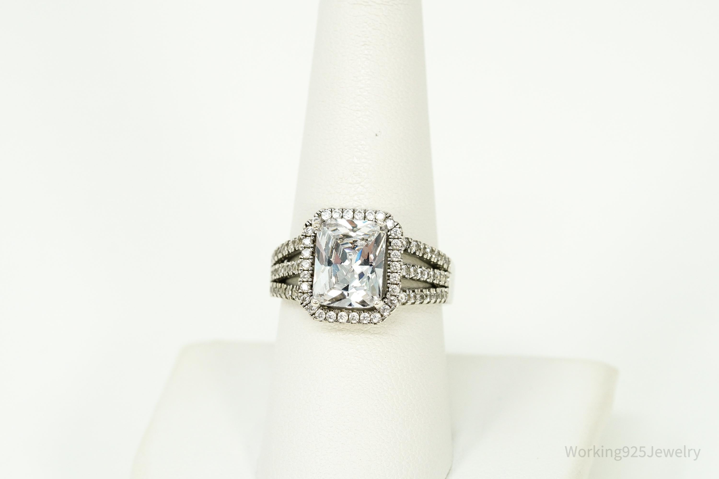 Vintage Cubic Zirconia Sterling Silver Ring Size 8.25
