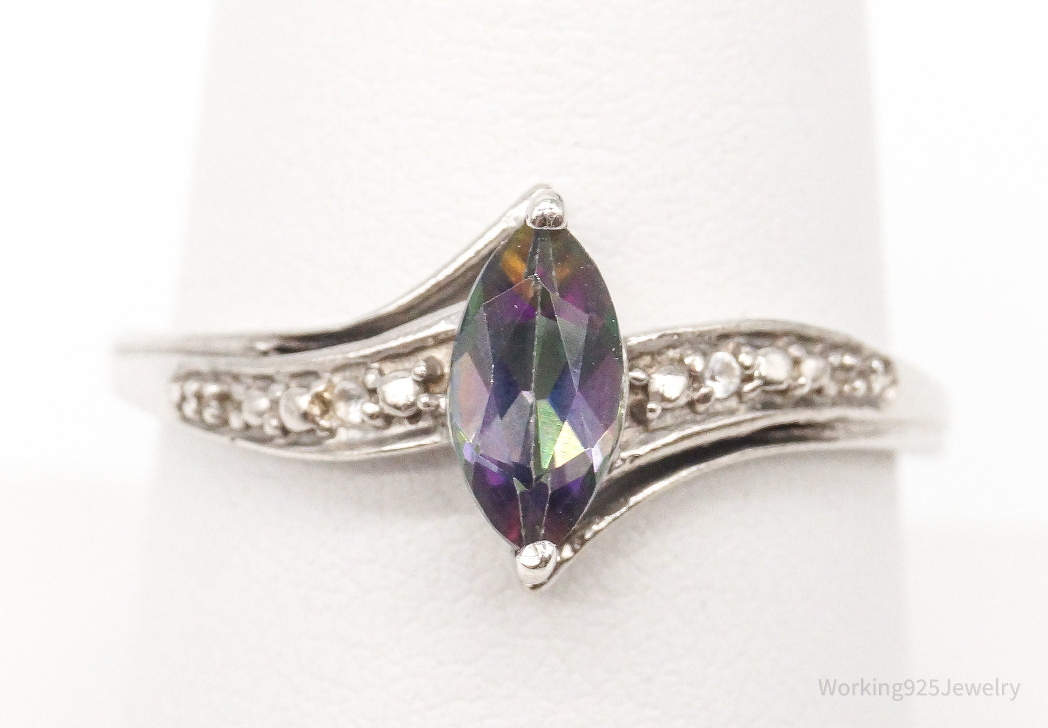 Vintage Mystic Topaz Cubic Zirconia Sterling Silver Ring - Size 8.25