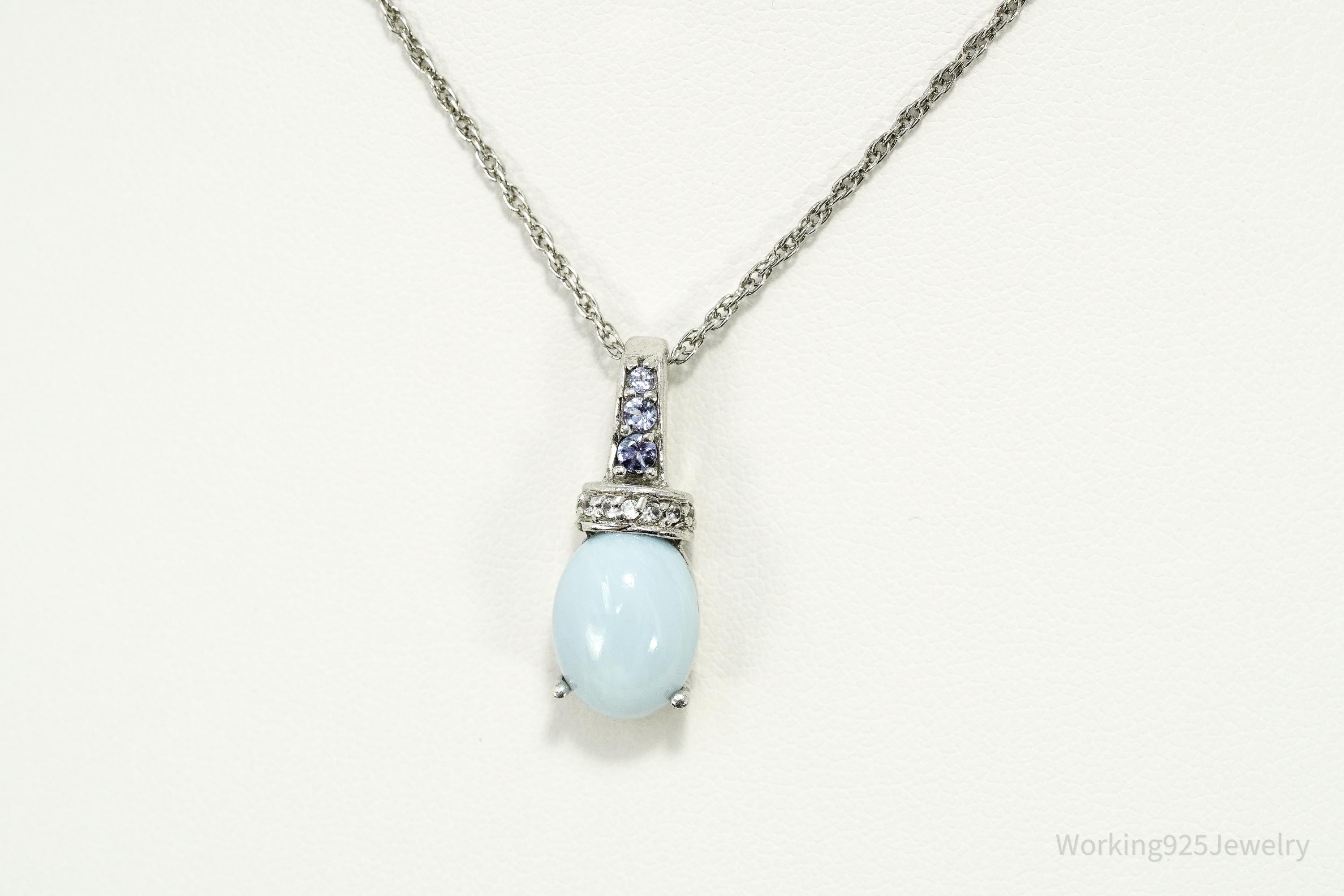 BBJ Blue Larimar, Tanzanite, And White Topaz Sterling Silver Necklace 18"