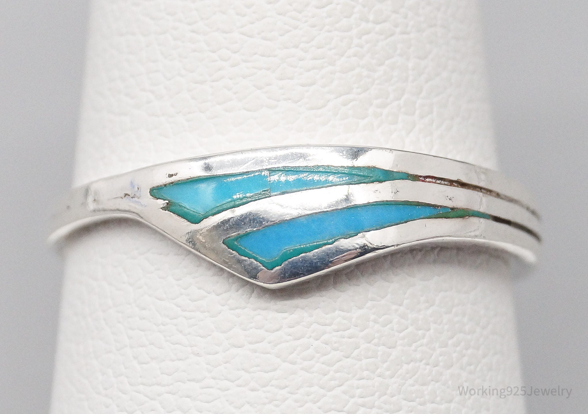 Vintage Turquoise Inlay Sterling Silver Ring - Size 7.75