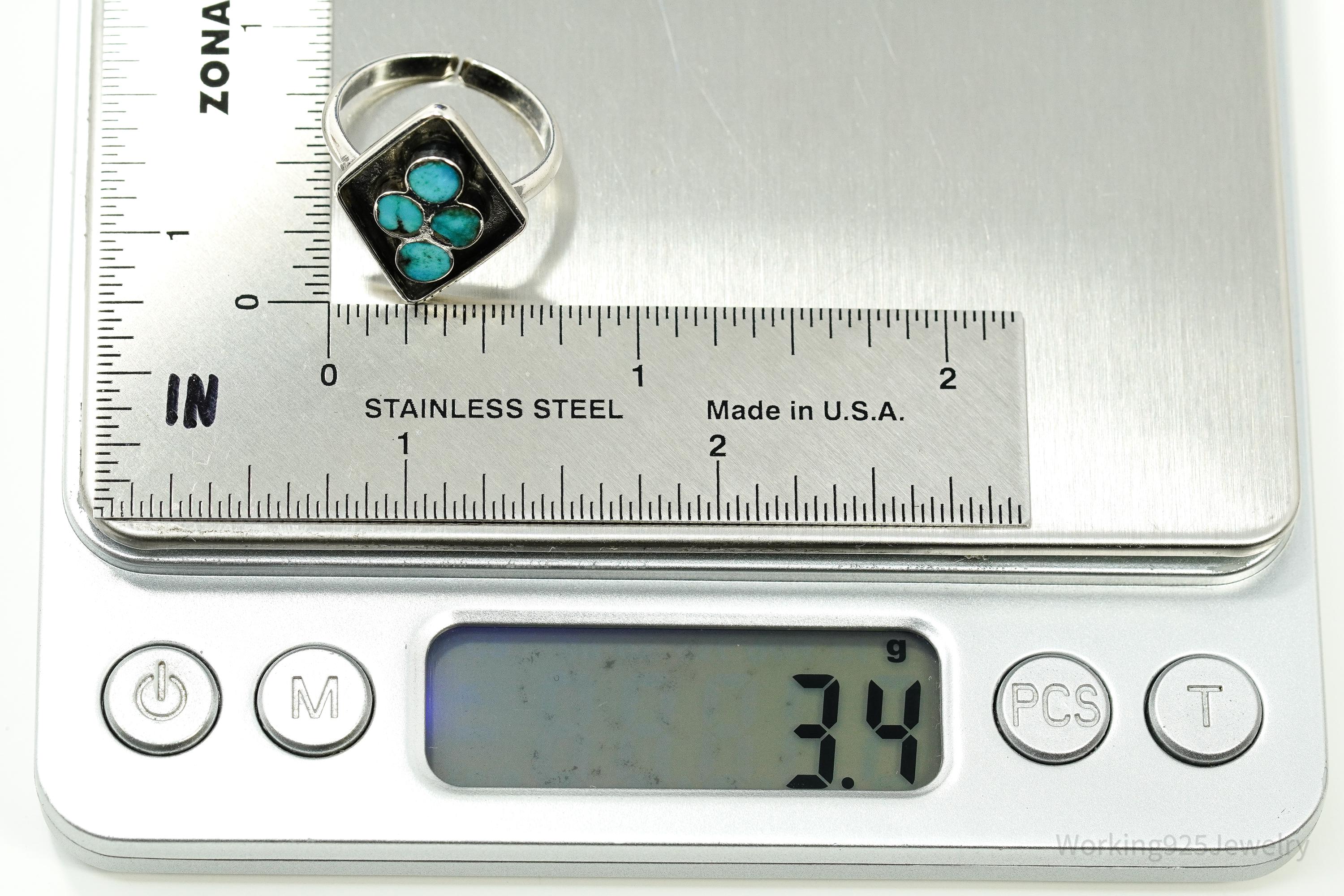 Vintage Handmade Native American Turquoise Unsigned Silver Ring - Size 7.25 Adjustable