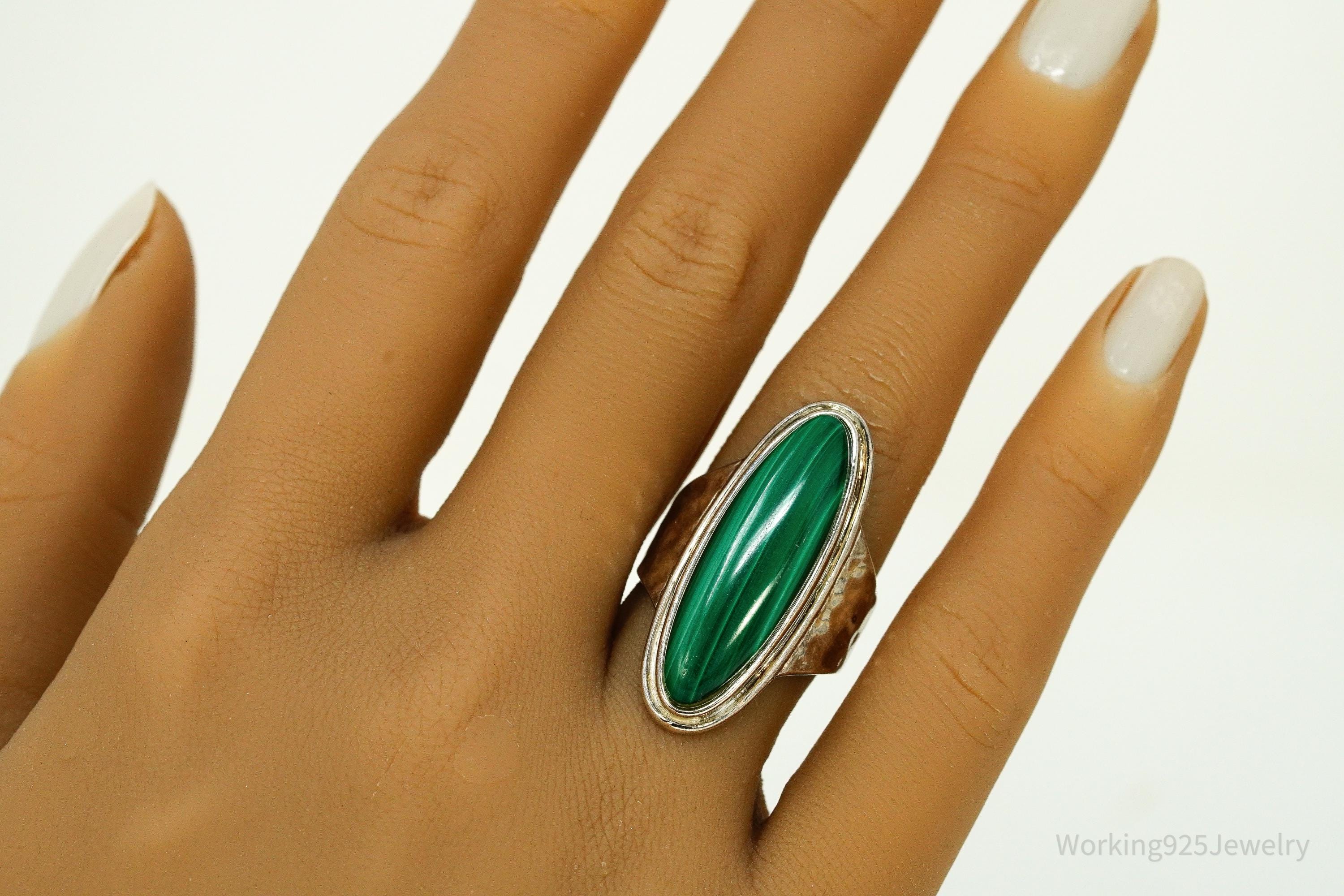 Vintage Malachite Sterling Silver Ring - Size 7.25