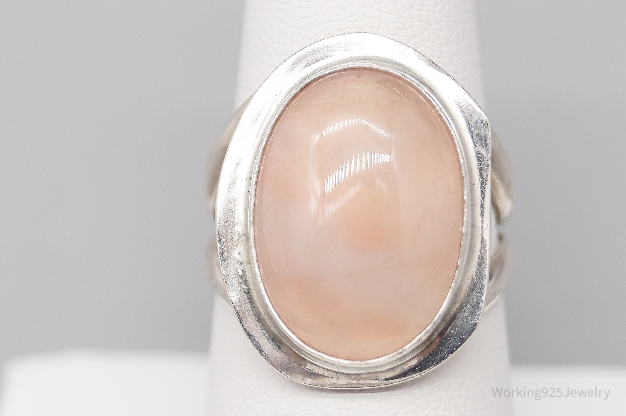 Vintage Rose Quartz Sterling Silver Ring - Size 7.75