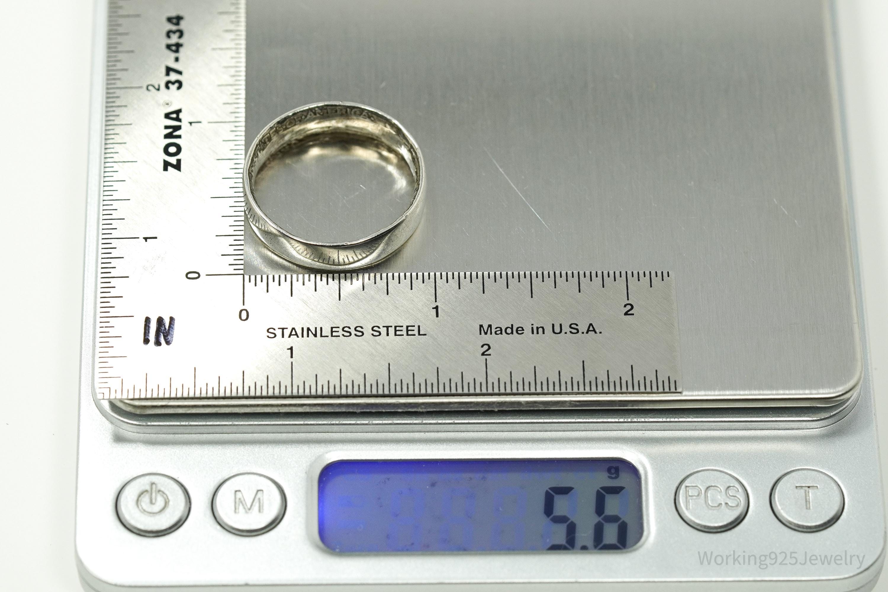 Vintage 1940 Half Dollar Silver Band Ring - Size 12