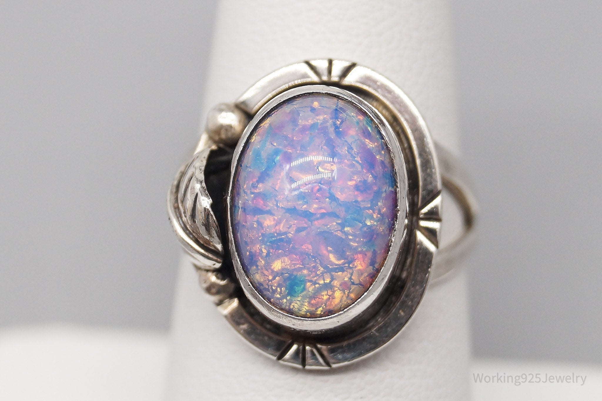 Vintage Mexico Faux Opal Sterling Silver Ring - Size 7.5