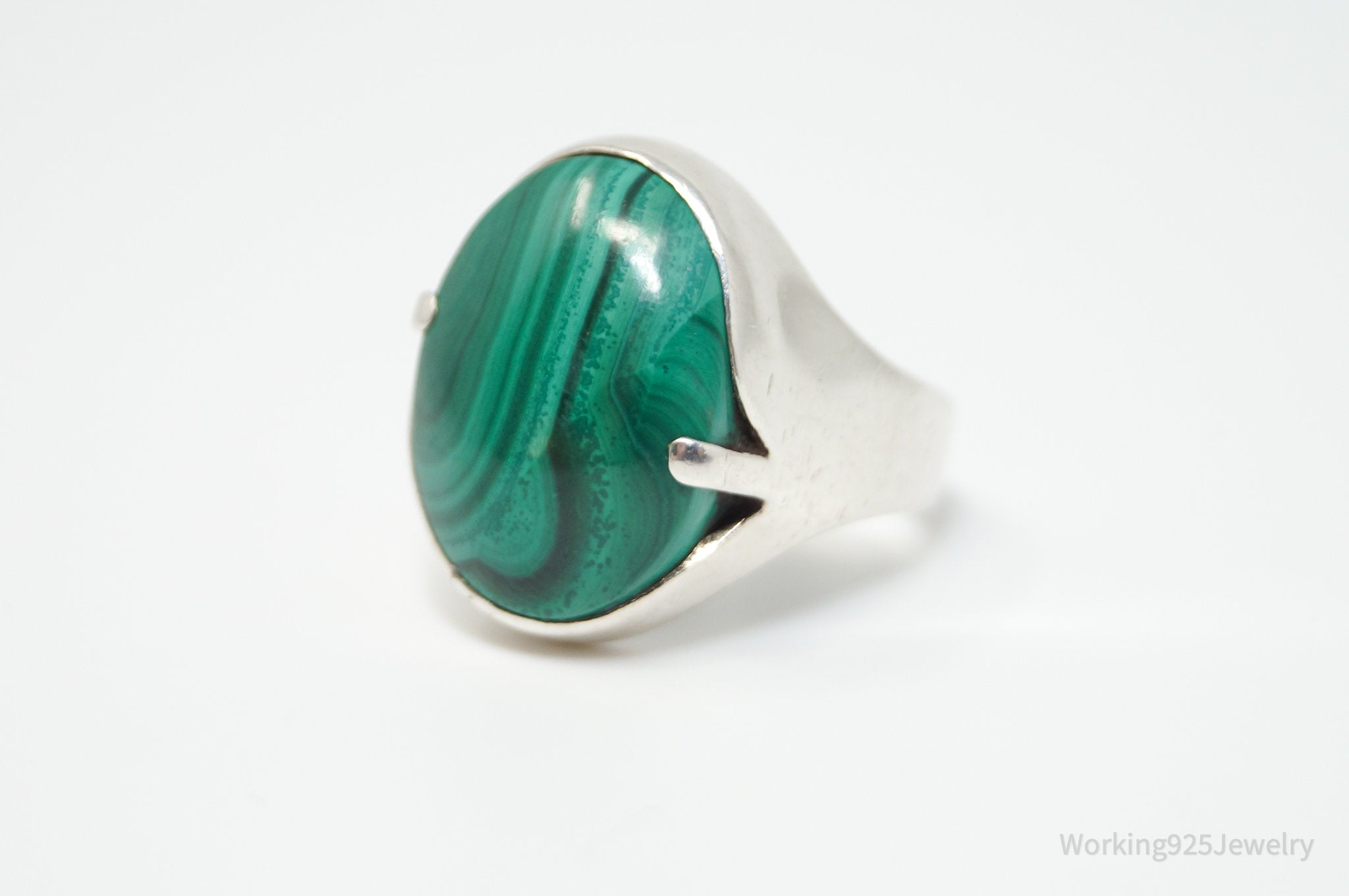 Vintage Southwestern Malachite Sterling Silver Ring - Sz 7