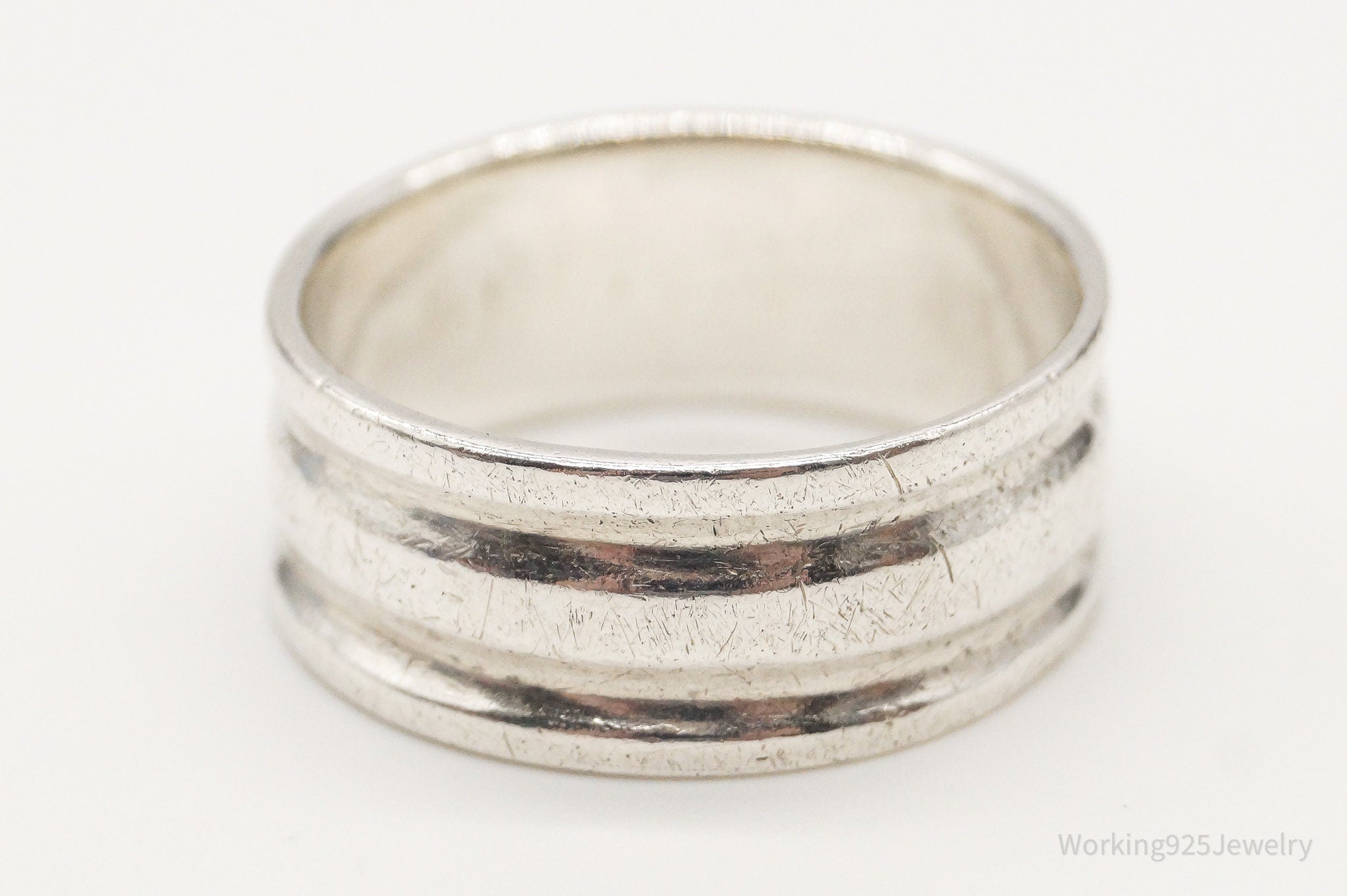 Vintage Ribbed Sterling Silver Band Ring - Size 10